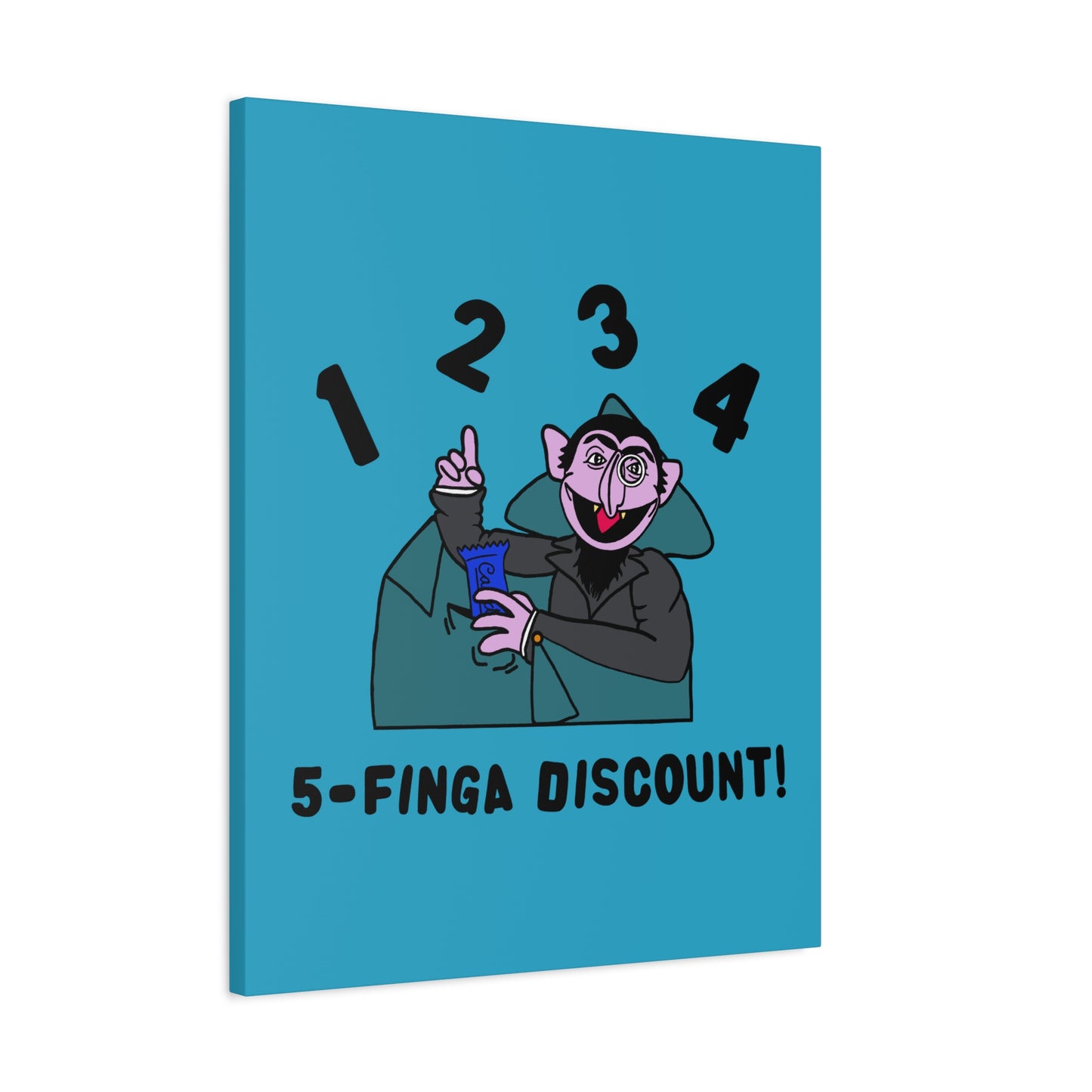 Five Finger Discount Canvas Print Turquoise - Sesame Street The Count Parody Art Print