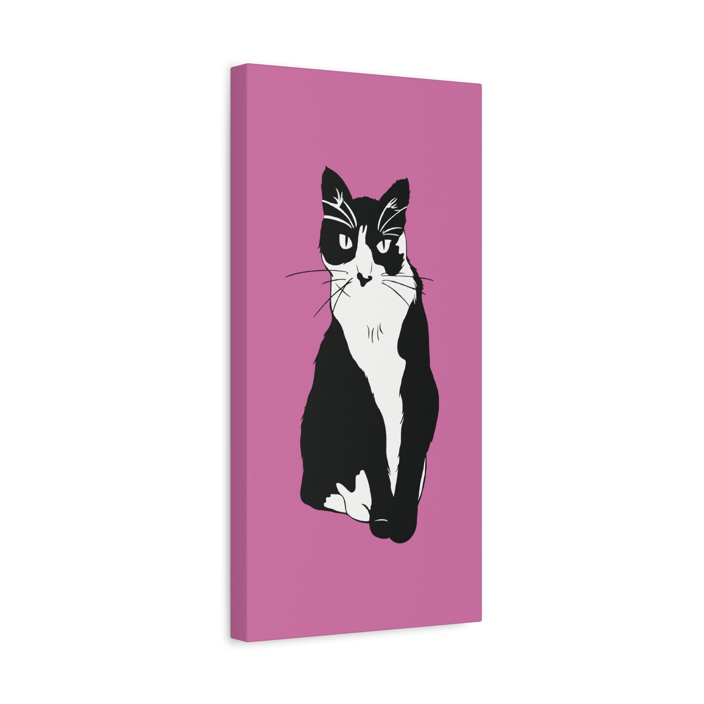 Cat Canvas on Light Pink (B&W Style Cat) - Cat Drawing Art