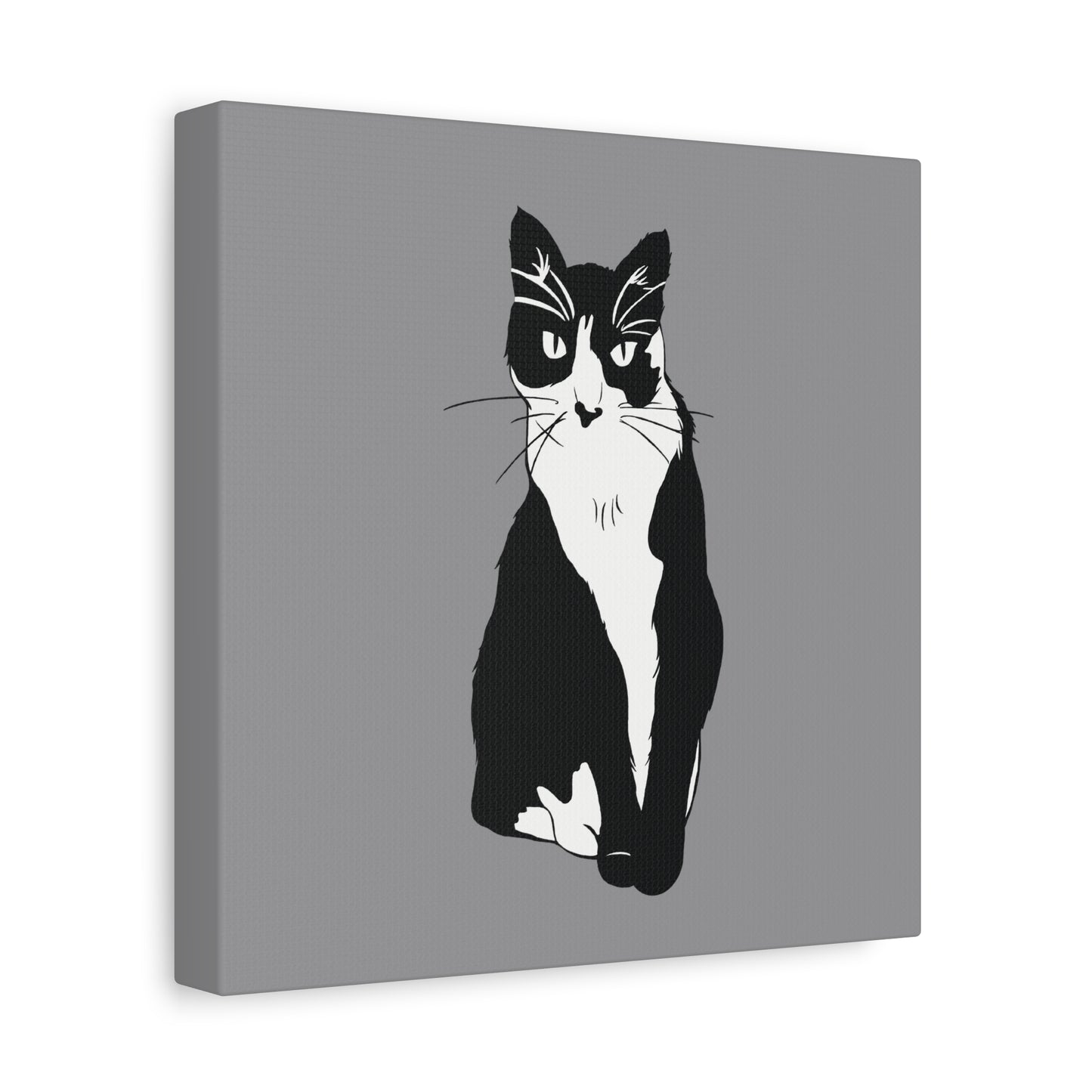 Cat Canvas on Grey (B&W Style Cat) - Cat Drawing Art