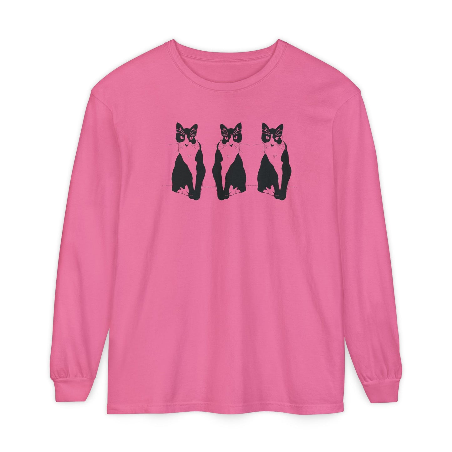 Cat x3 Long Sleeve Tee (Transparent Style Cat) - Cat Drawing Shirt