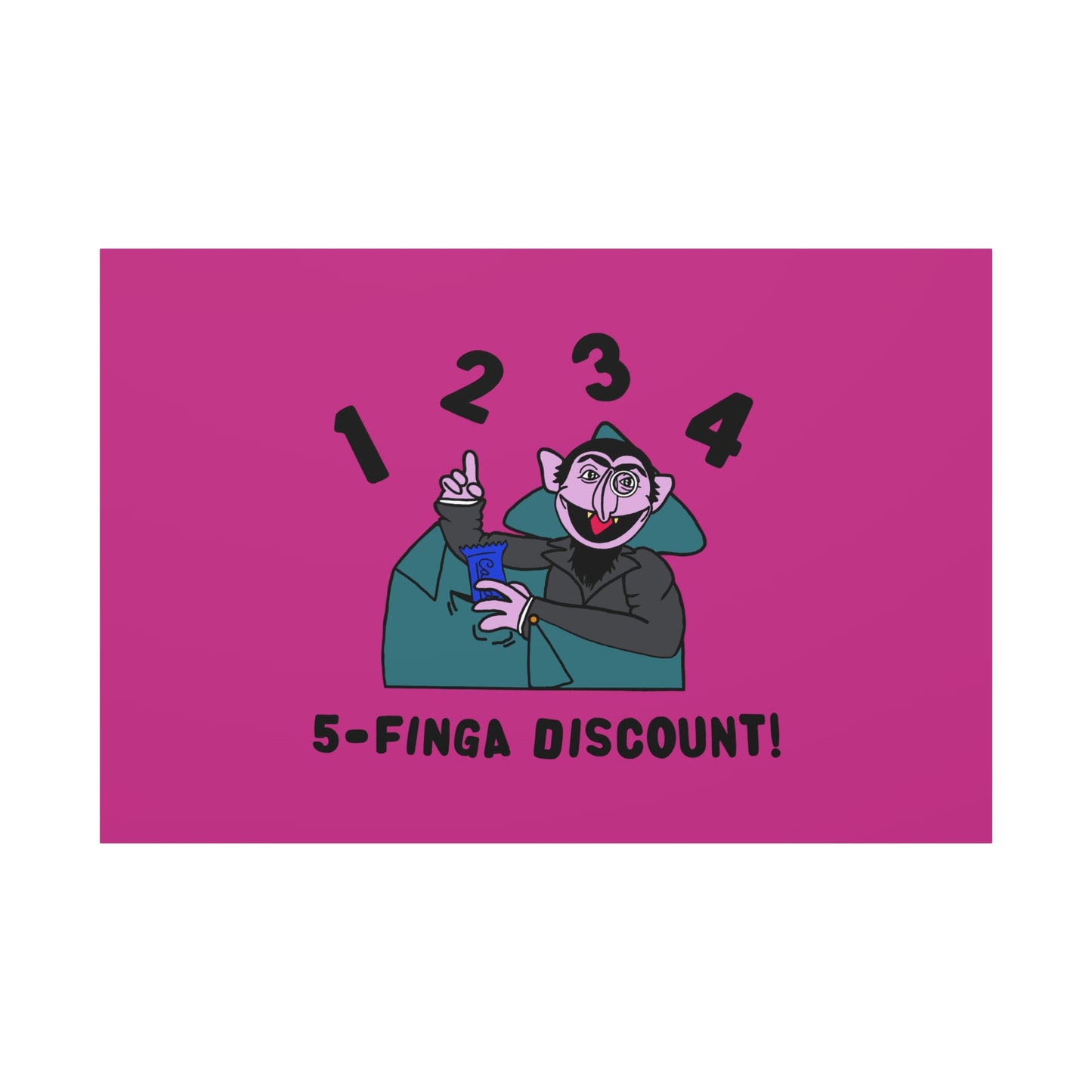 Five Finger Discount Canvas Print Pink - Sesame Street The Count Parody Art Print