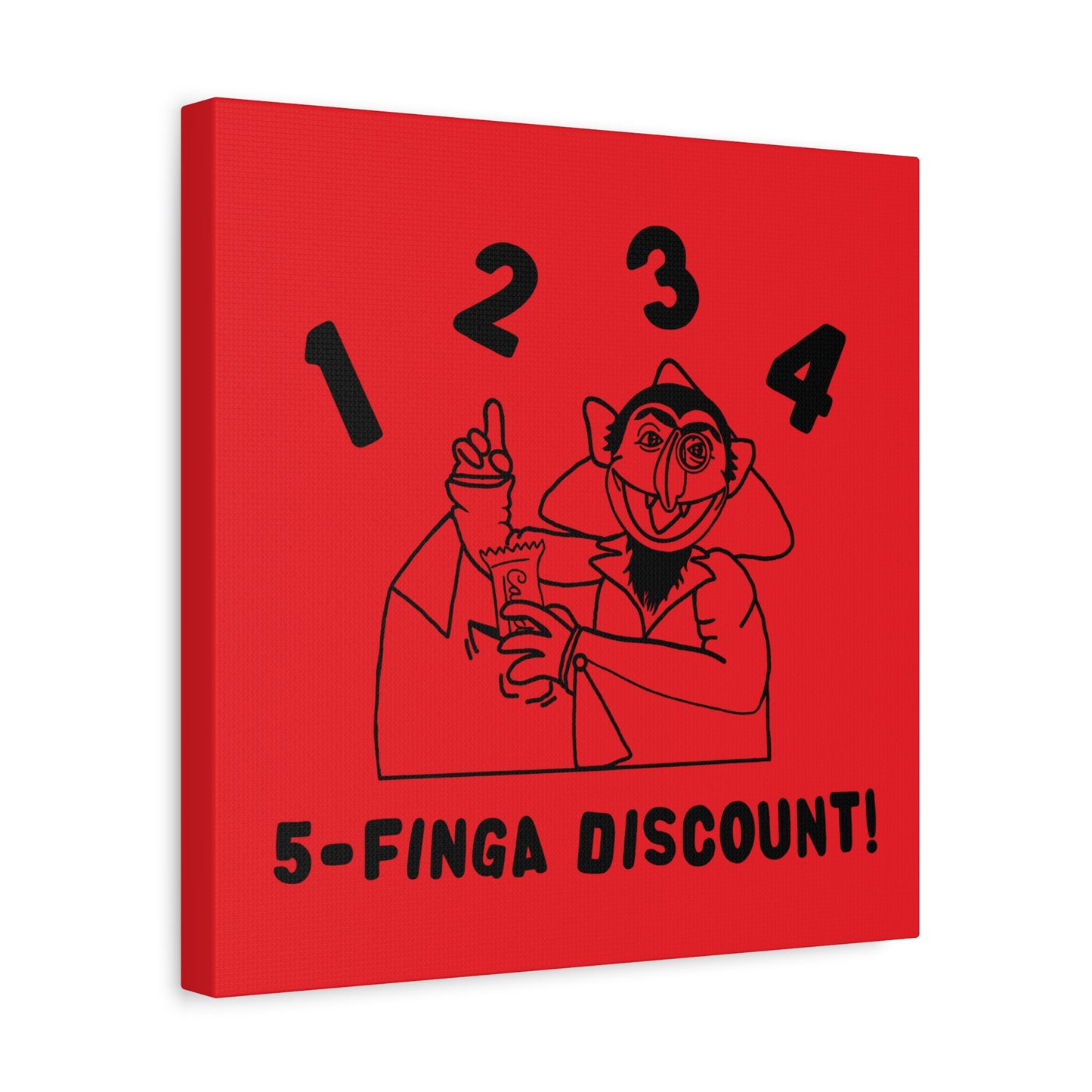 Five Finger Discount Outline Canvas Print Red - Sesame Street The Count Parody Art Print