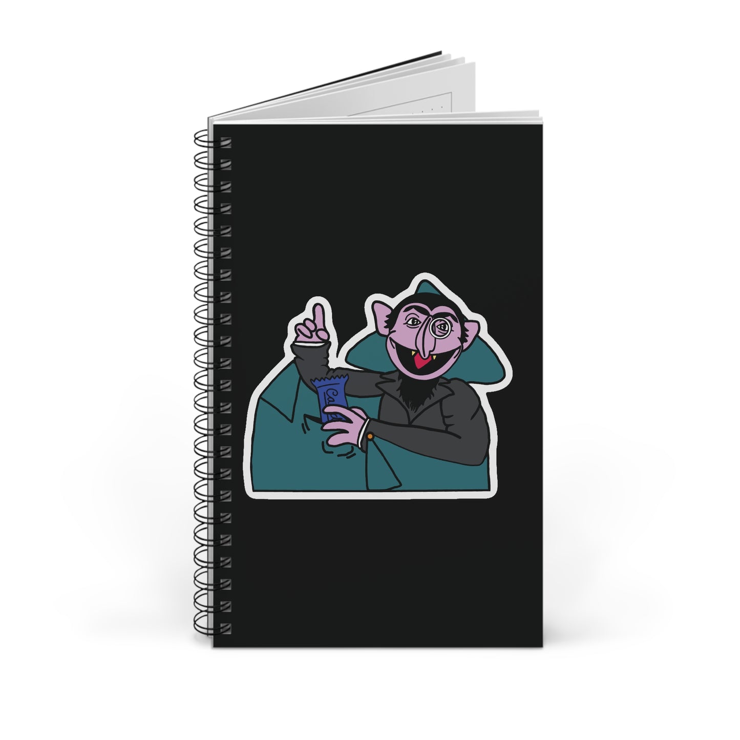 The Count Stealing Candy Notebook Black - Sesame Street The Count Parody Spiral Notebook