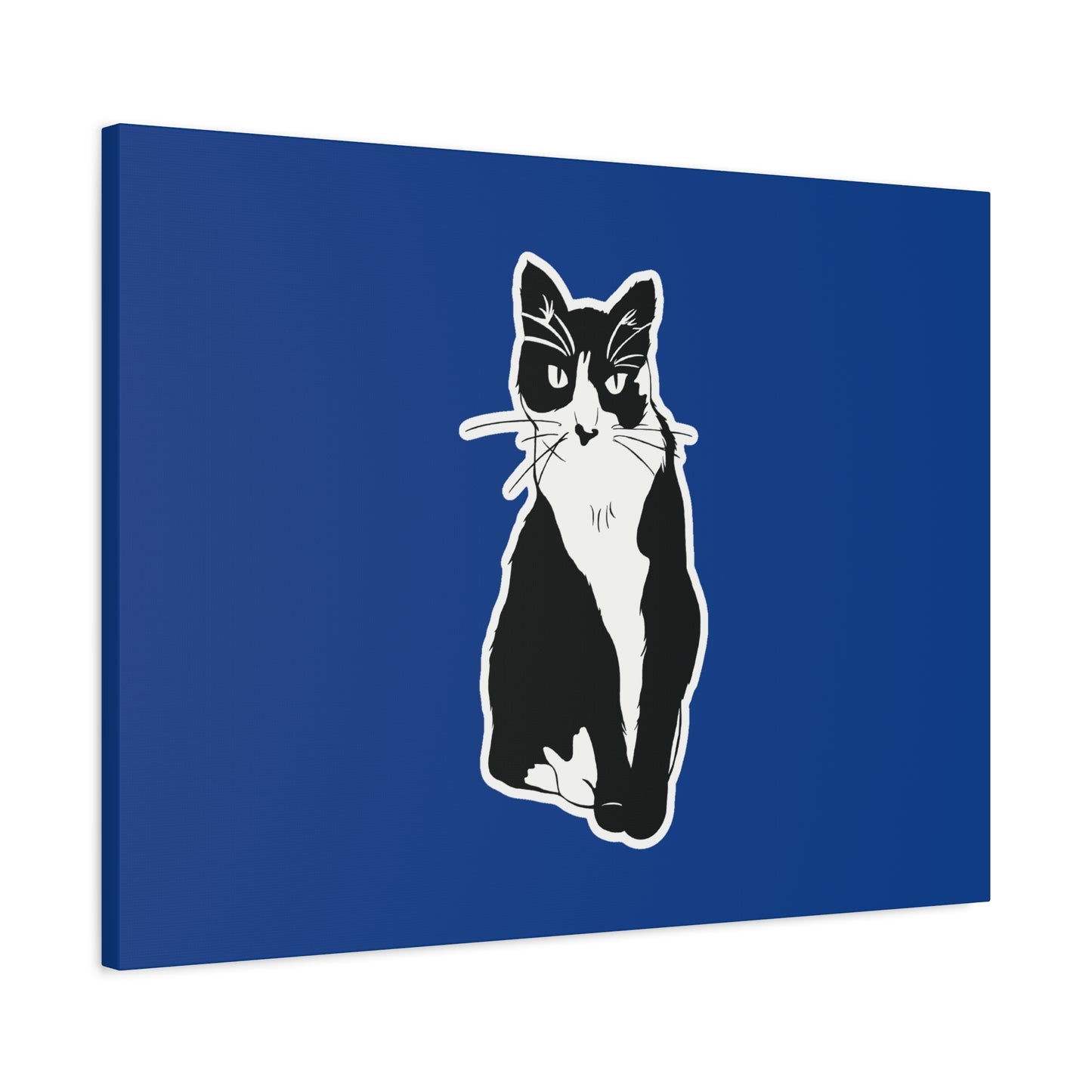Cat Canvas Print on Dark Blue (Sticker Style Cat) - Cat Drawing Art