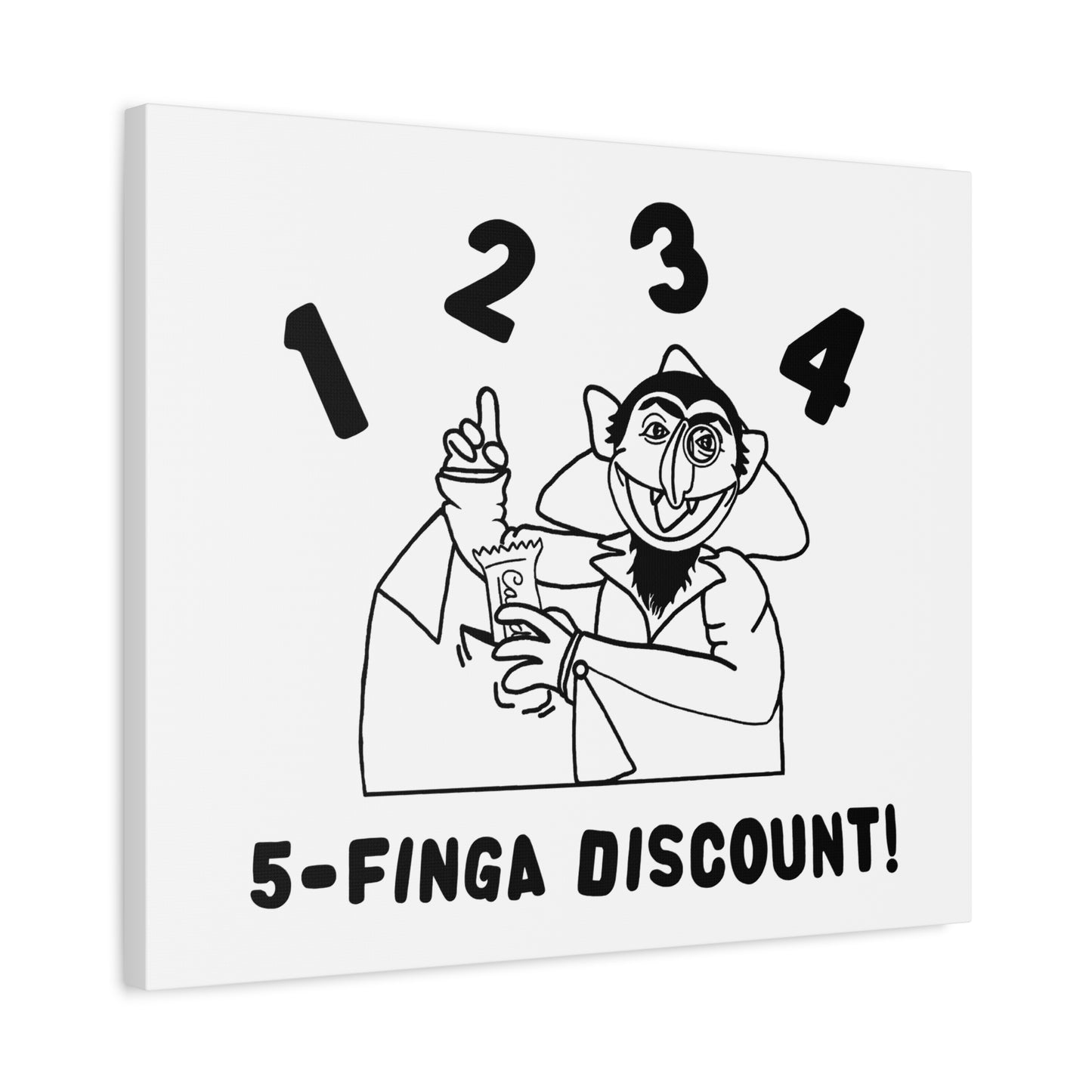 Five Finger Discount Outline Canvas Print White - Sesame Street The Count Parody Art Print