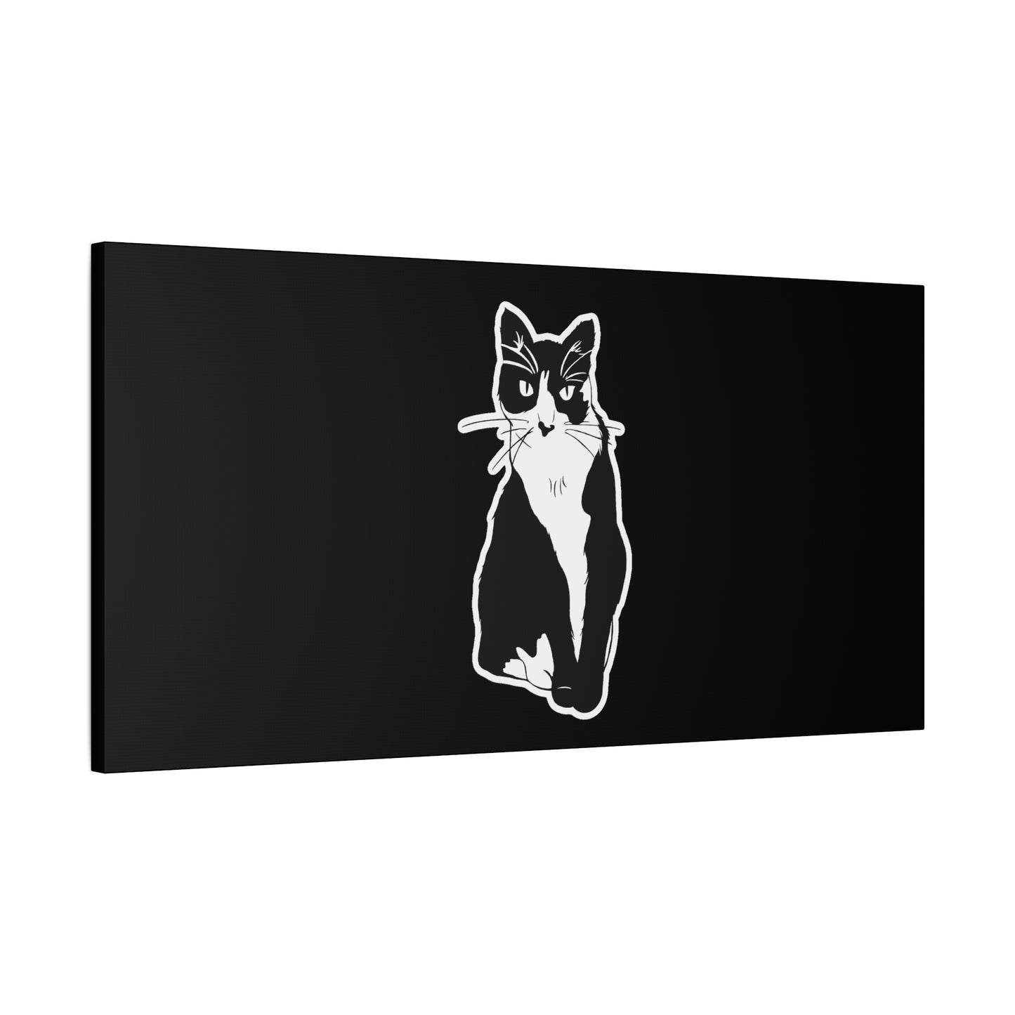Cat Canvas Print on Black (Sticker Style Cat) - Cat Drawing Art