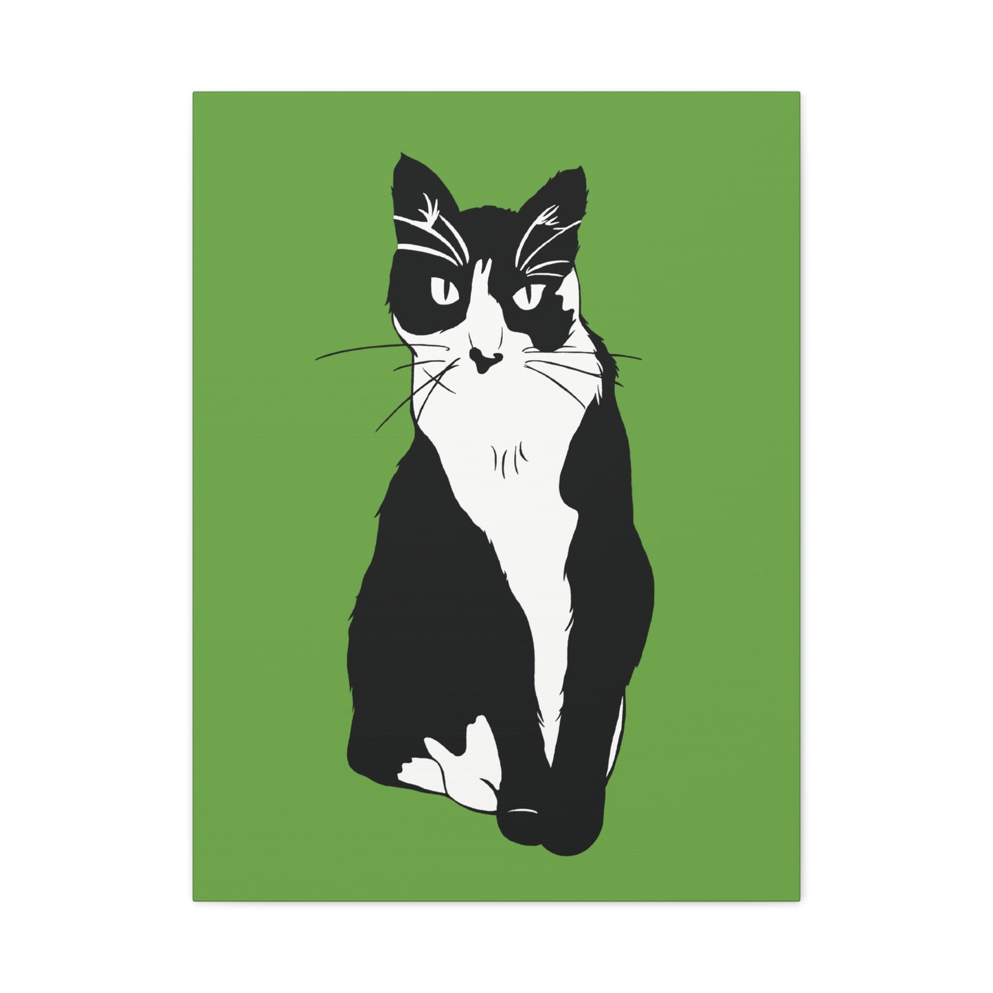 Cat Canvas on Green (B&W Style Cat) - Cat Drawing Art
