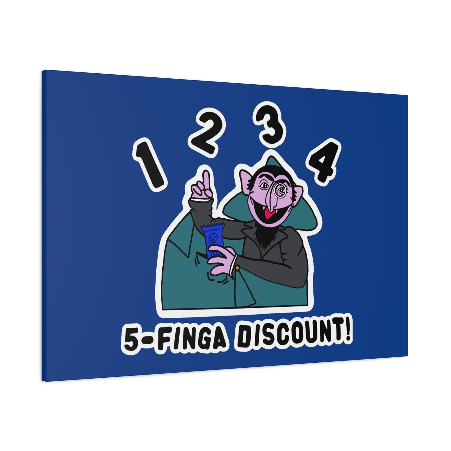 Five Finger Discount Canvas Print Dark Blue - Sesame Street The Count Parody Art Print