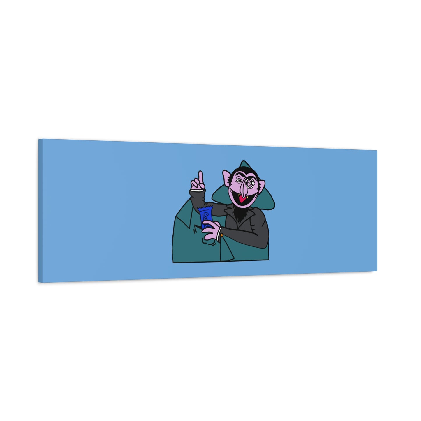 The Count Stealing Candy Canvas Print Light Blue - Sesame Street The Count Parody Art