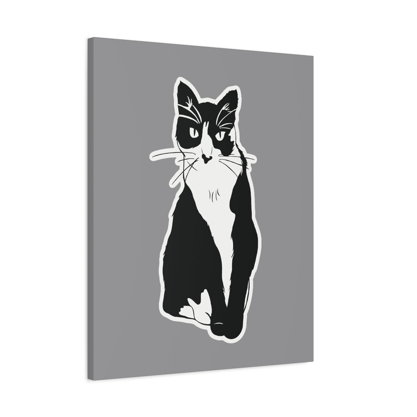 Cat Canvas Print on Grey (Sticker Style Cat) - Cat Drawing Wall Art