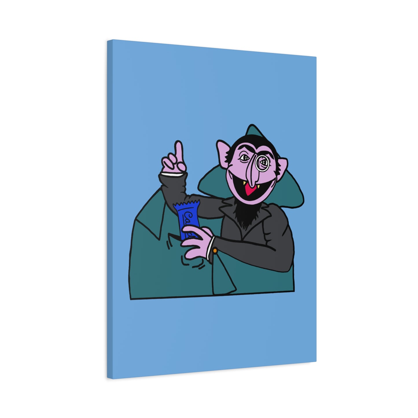 The Count Stealing Candy Canvas Print Light Blue - Sesame Street The Count Parody Art