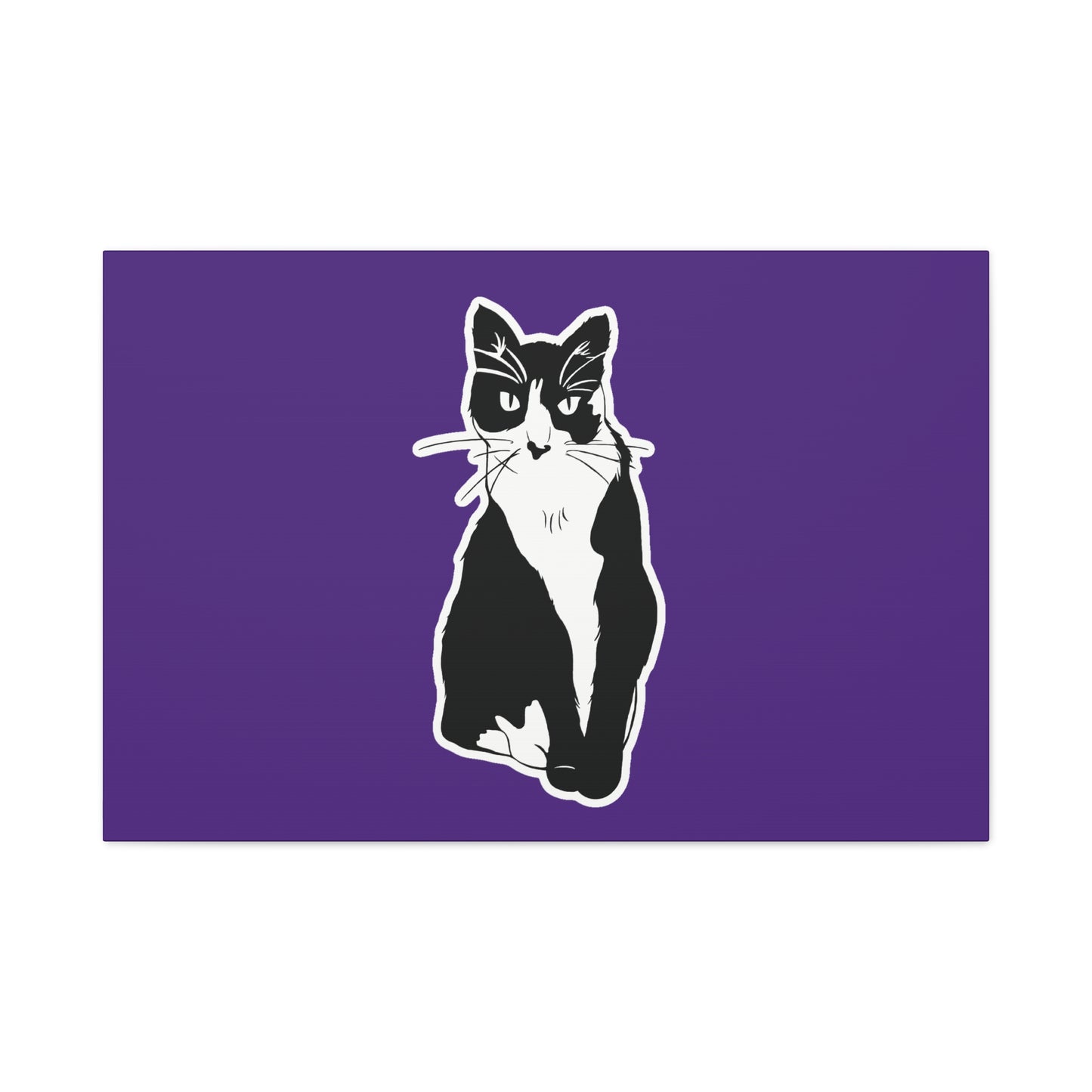 Cat Canvas Print on Purple (Sticker Style Cat) - Cat Drawing Art