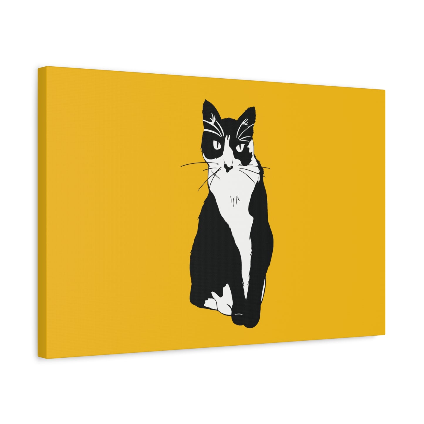 Cat Canvas on Yellow (B&W Style Cat) - Cat Drawing Art