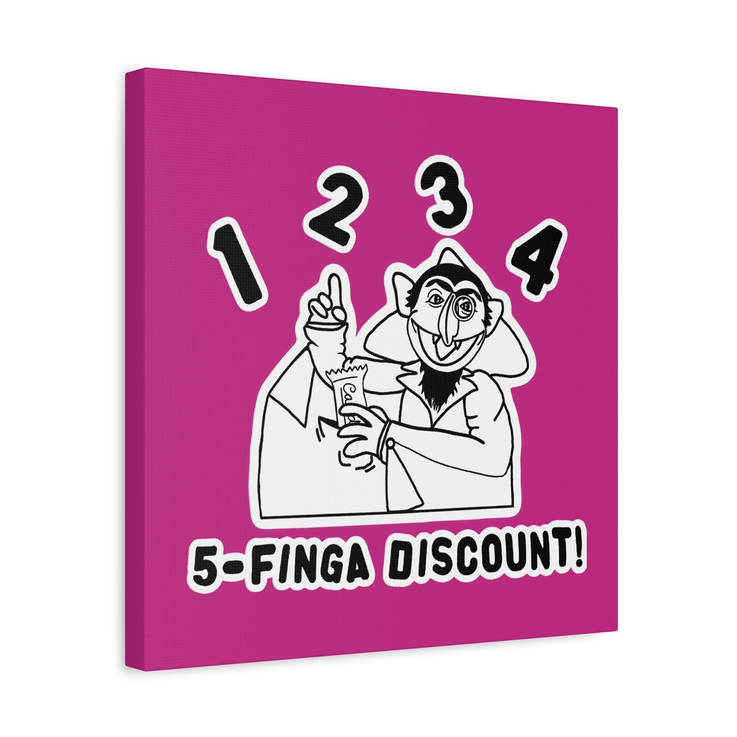 Five Finger Discount Outline Canvas Print Pink - Sesame Street The Count Parody Art Print