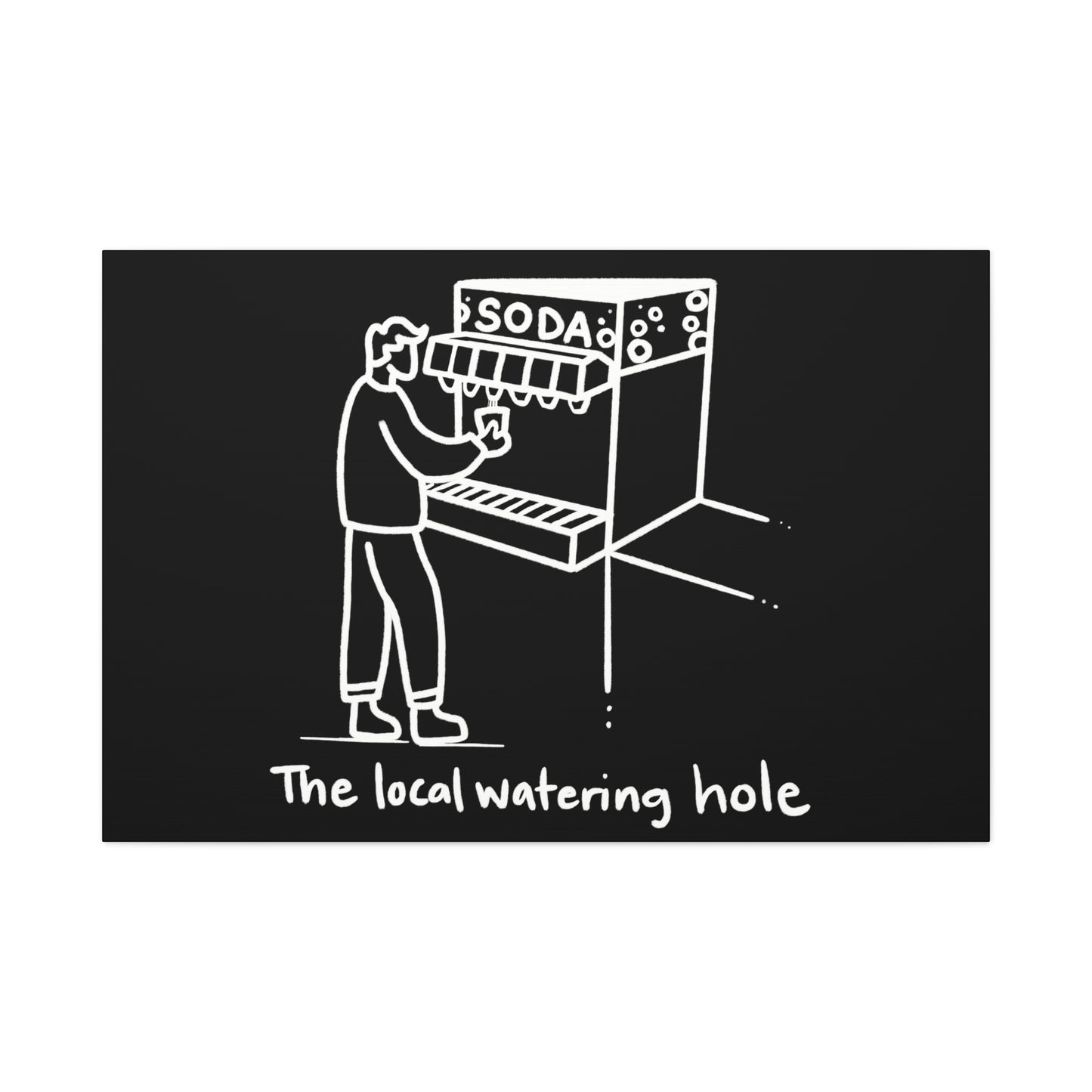 Local Watering Hole Canvas Print - White Ink on Black Background