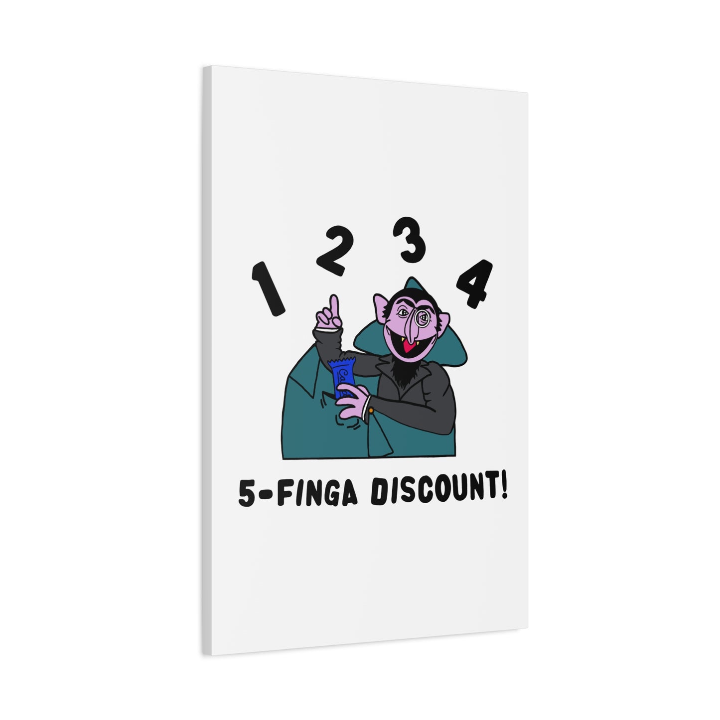 Five Finger Discount Canvas Print White - Sesame Street The Count Parody Art Print