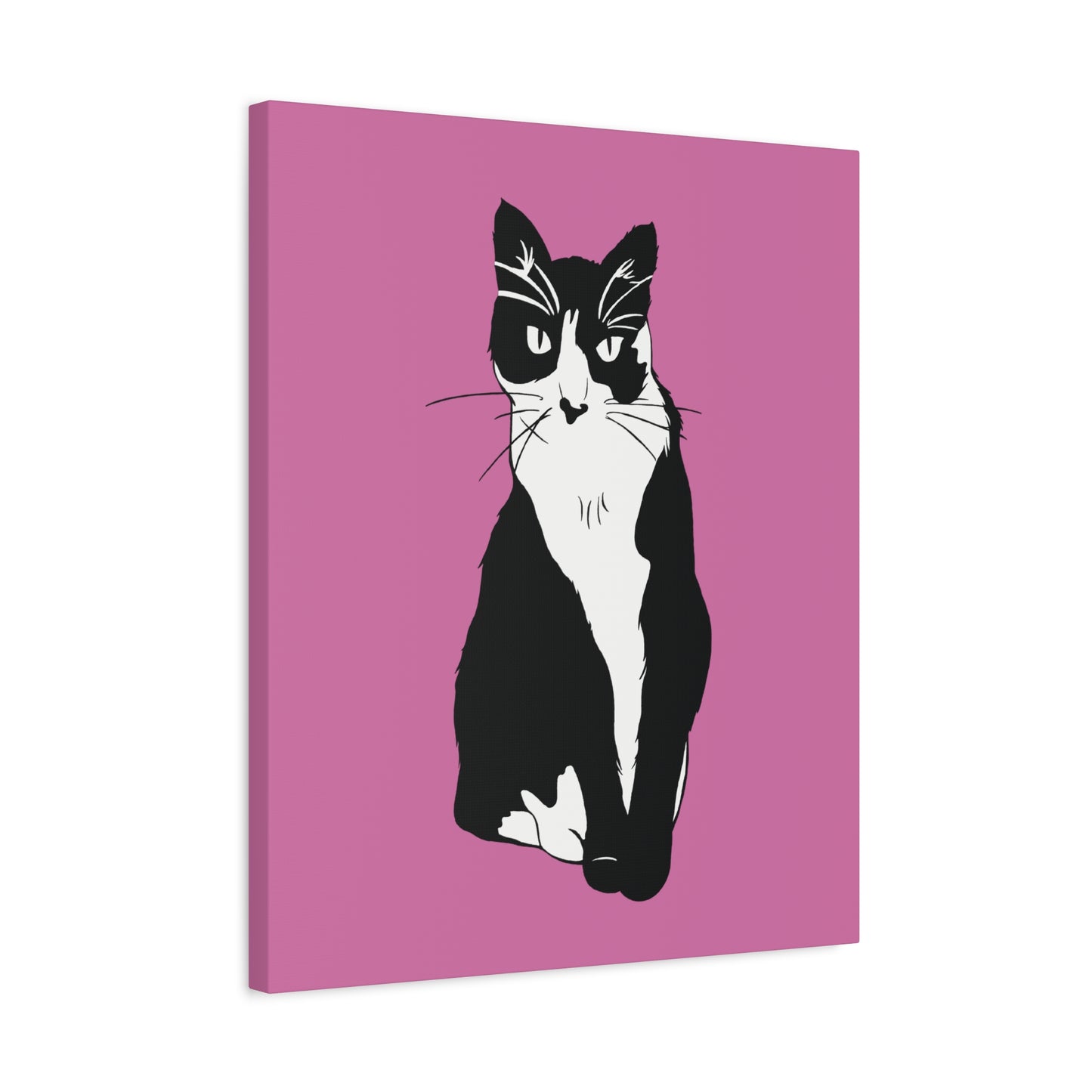 Cat Canvas on Light Pink (B&W Style Cat) - Cat Drawing Art