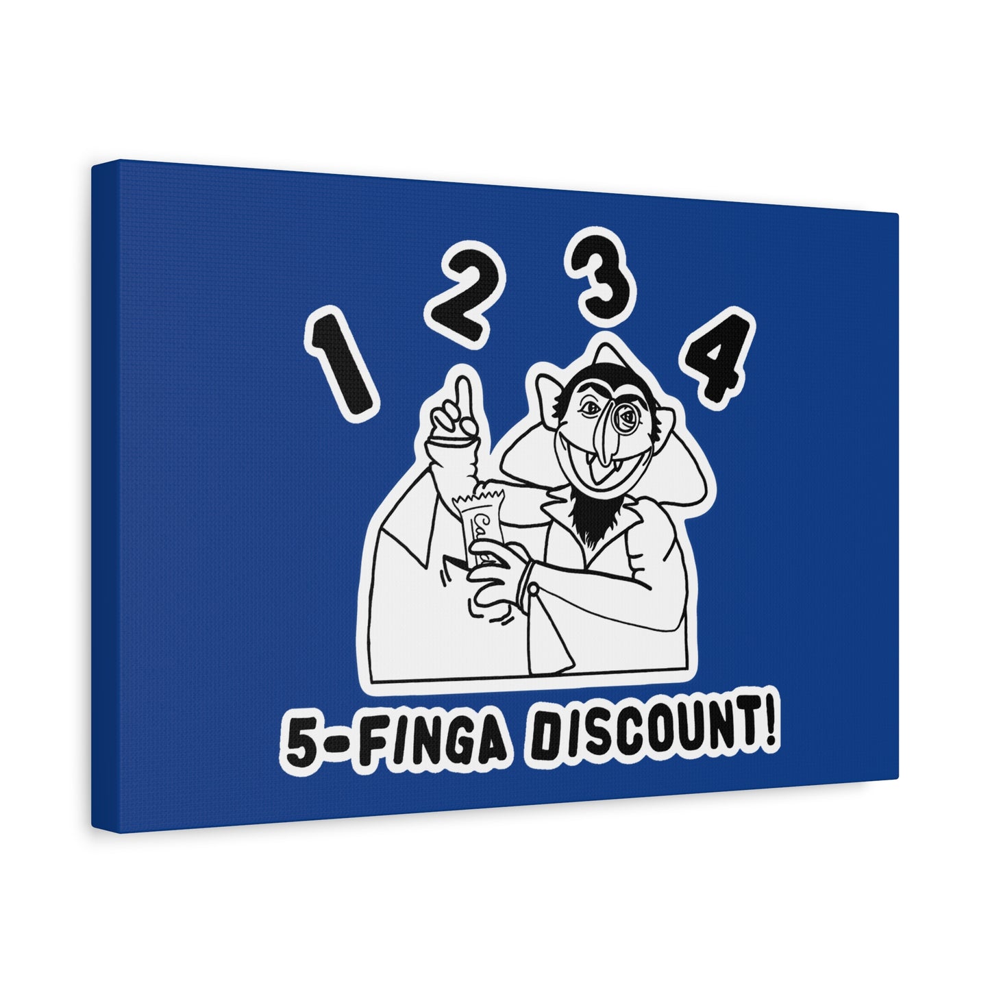 Five Finger Discount Outline Canvas Print Dark Blue - Sesame Street The Count Parody Art Print
