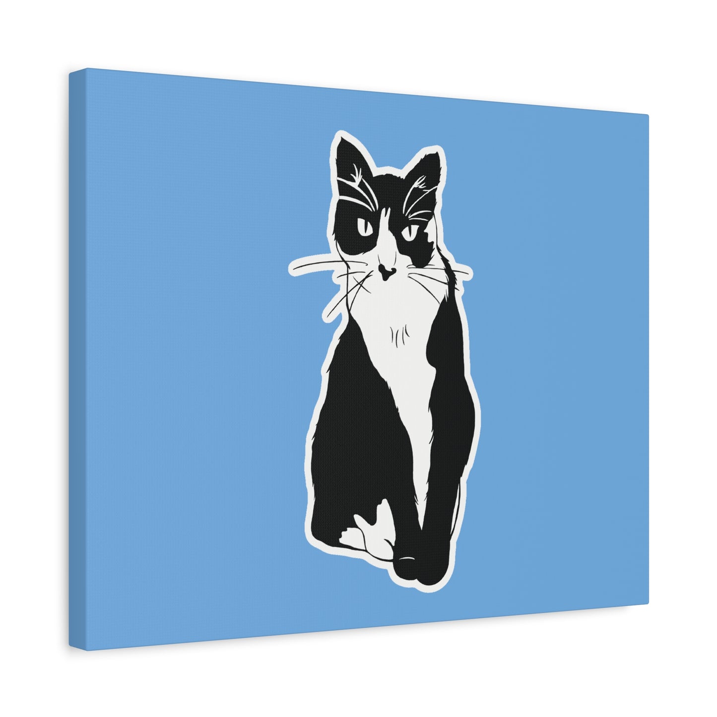Cat Canvas on Light Blue (Sticker Style Cat) - Cat Drawing Art