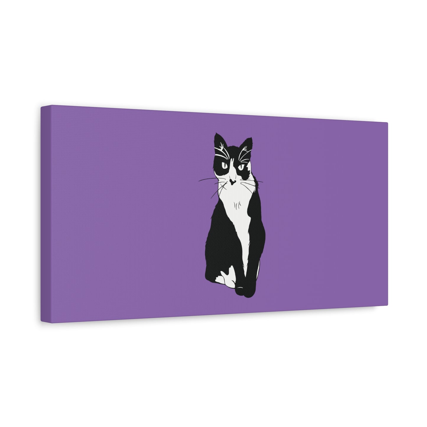 Cat Canvas on Light Purple (B&W Style Cat) - Cat Drawing Art