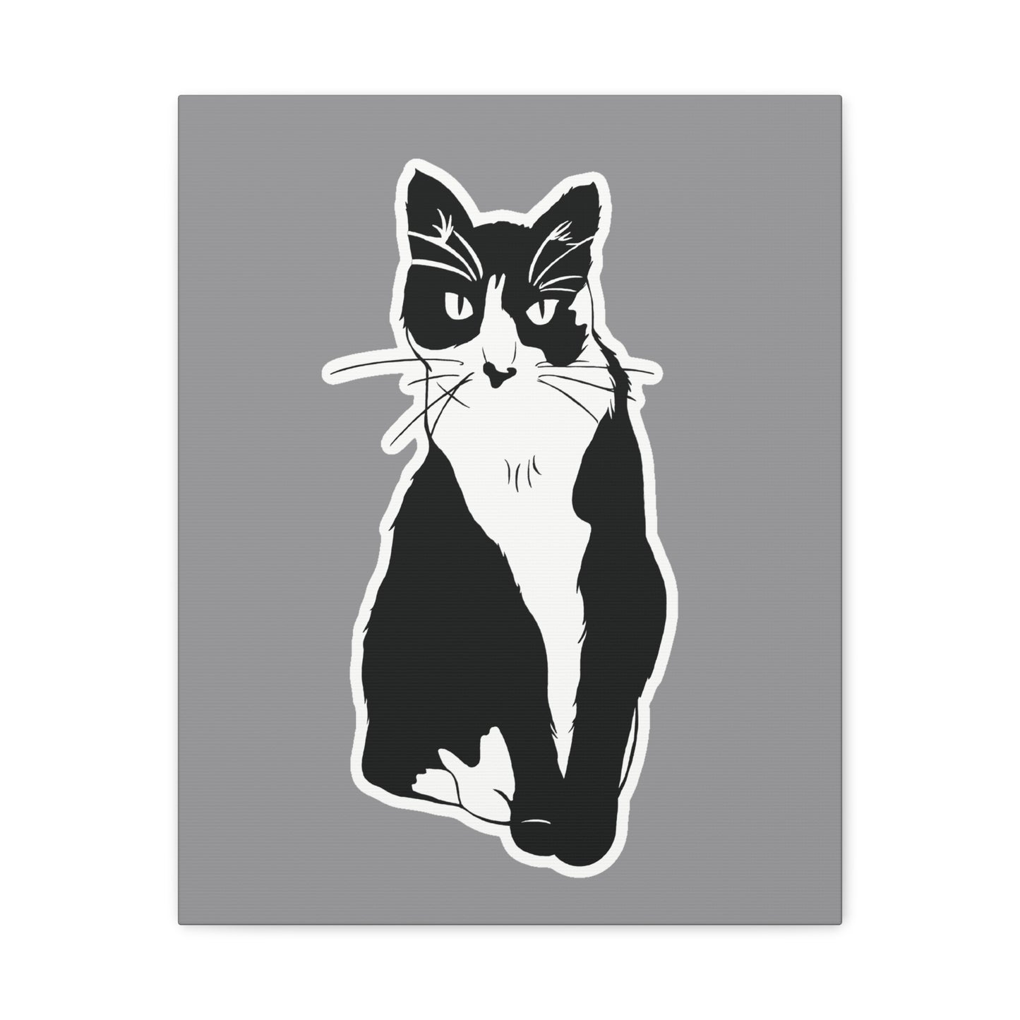 Cat Canvas Print on Grey (Sticker Style Cat) - Cat Drawing Wall Art