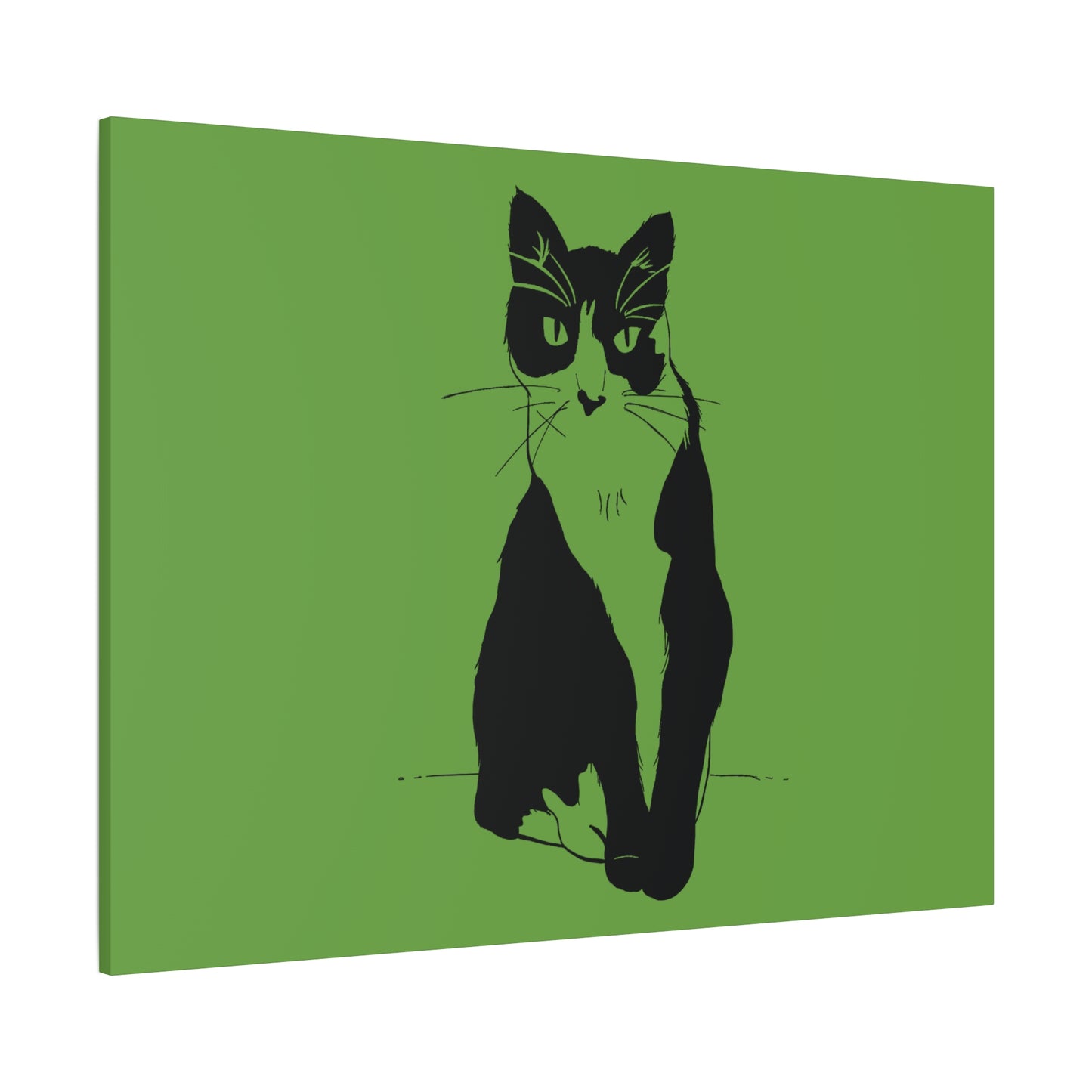Cat Canvas Print on Green (Transparent Style Cat) - Cat Drawing Art