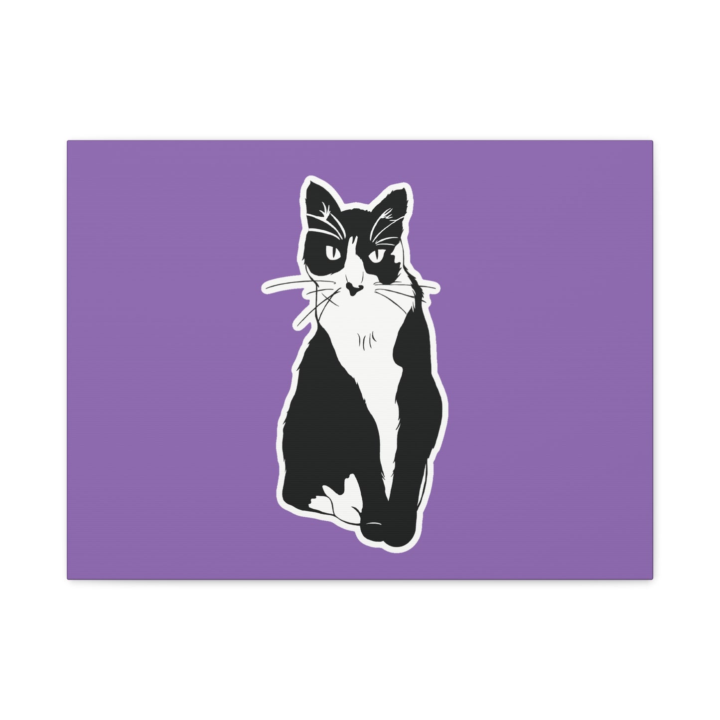 Cat Canvas on Light Purple (Sticker Style Cat) - Cat Drawing Art