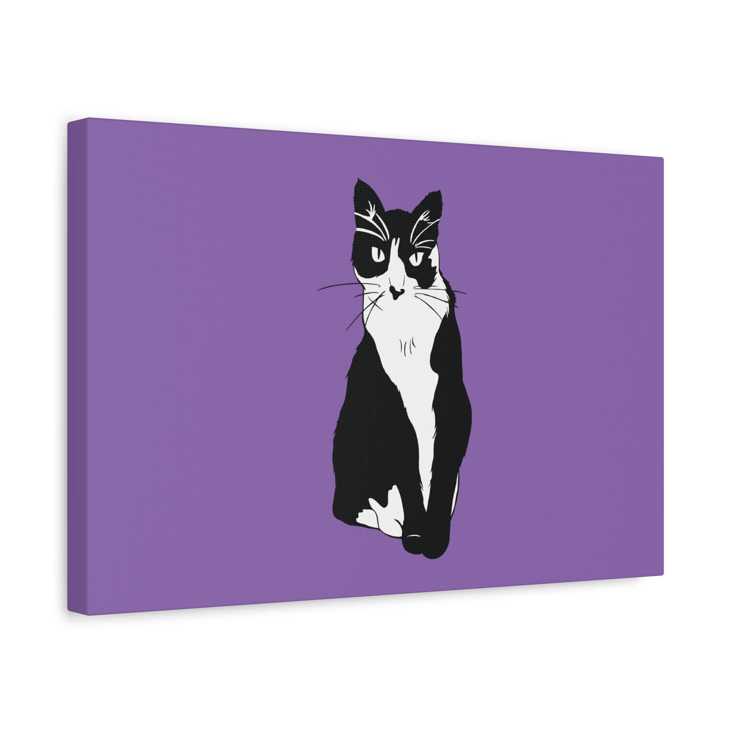 Cat Canvas on Light Purple (B&W Style Cat) - Cat Drawing Art