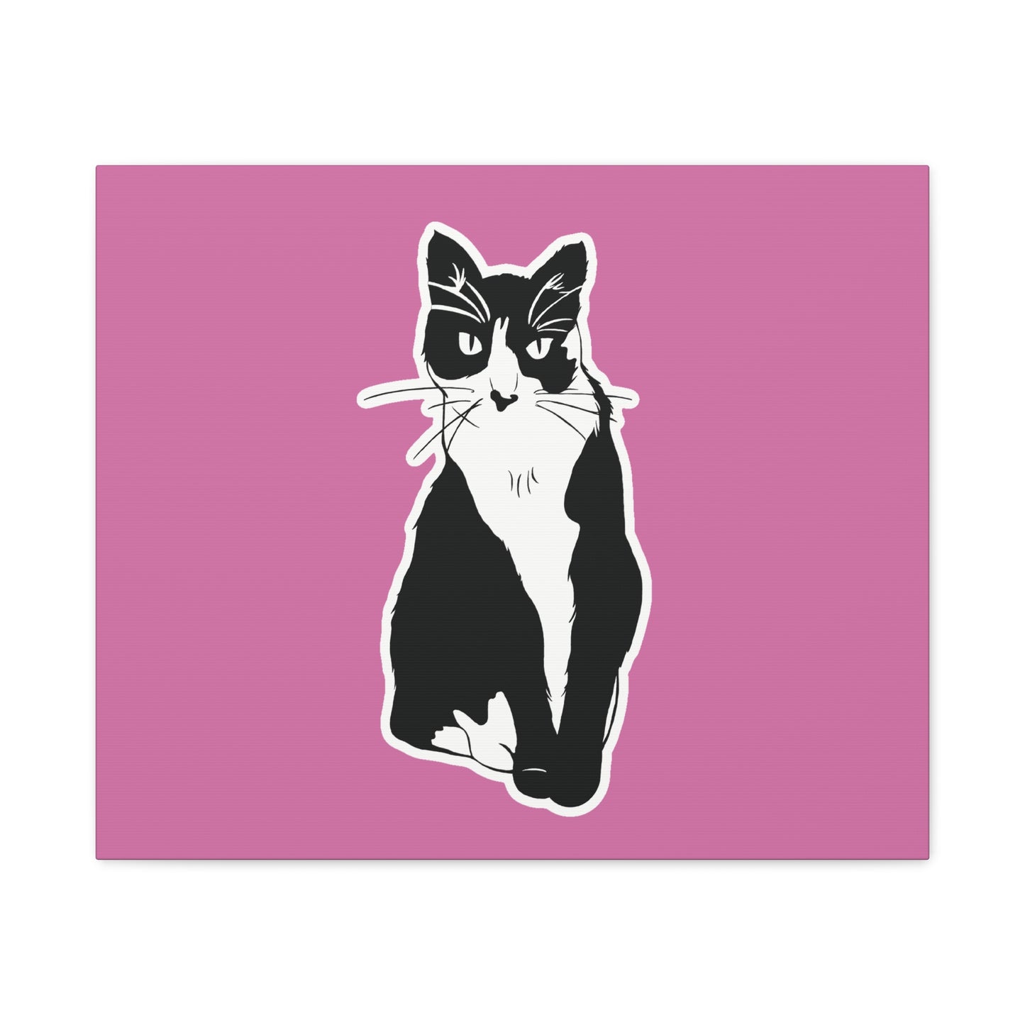 Cat Canvas on Light Pink (Sticker Style Cat) - Cat Drawing Art