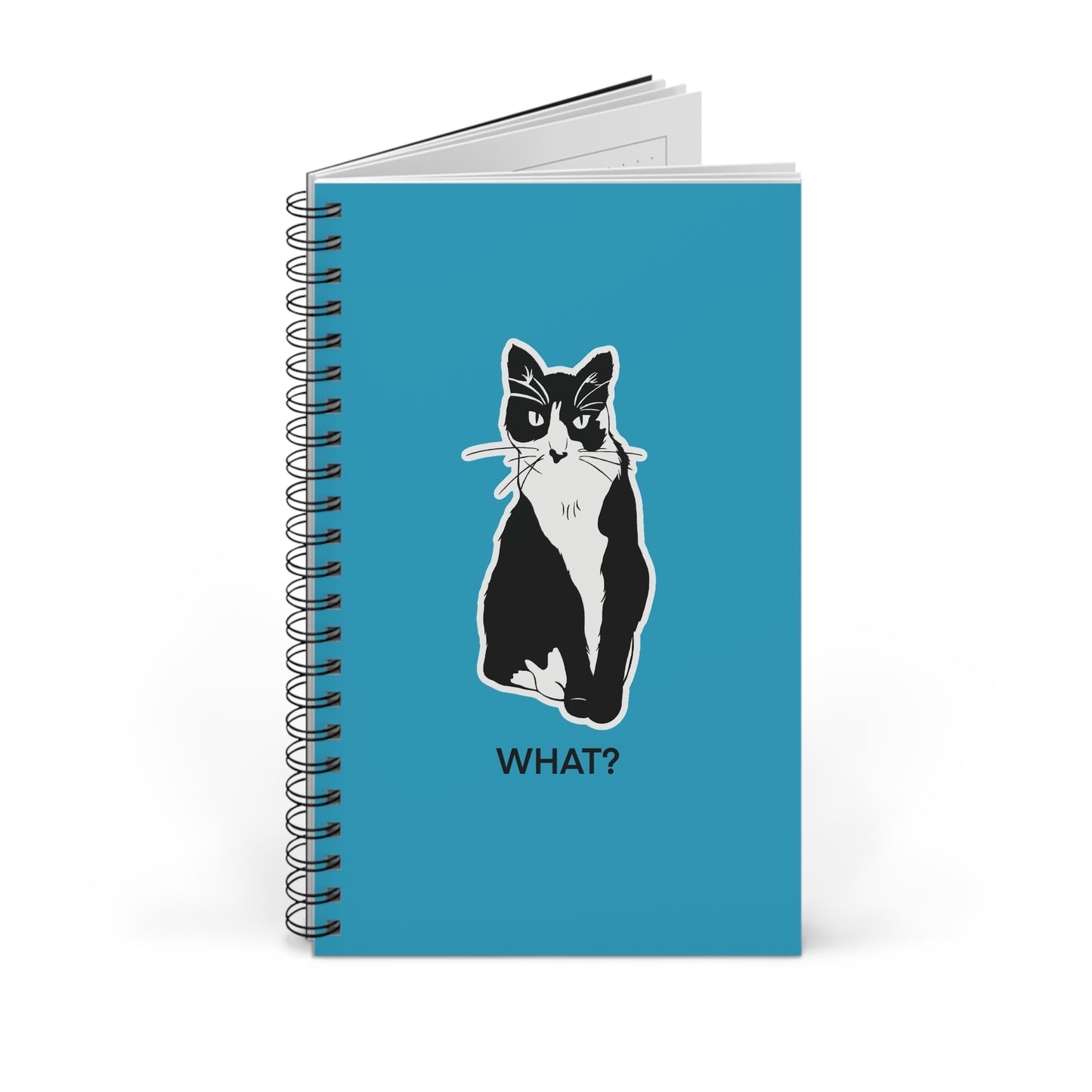 Cattitude Notebook in Turquoise (Sticker Style Cat with Black Writing) - Cat Spiral Notebook