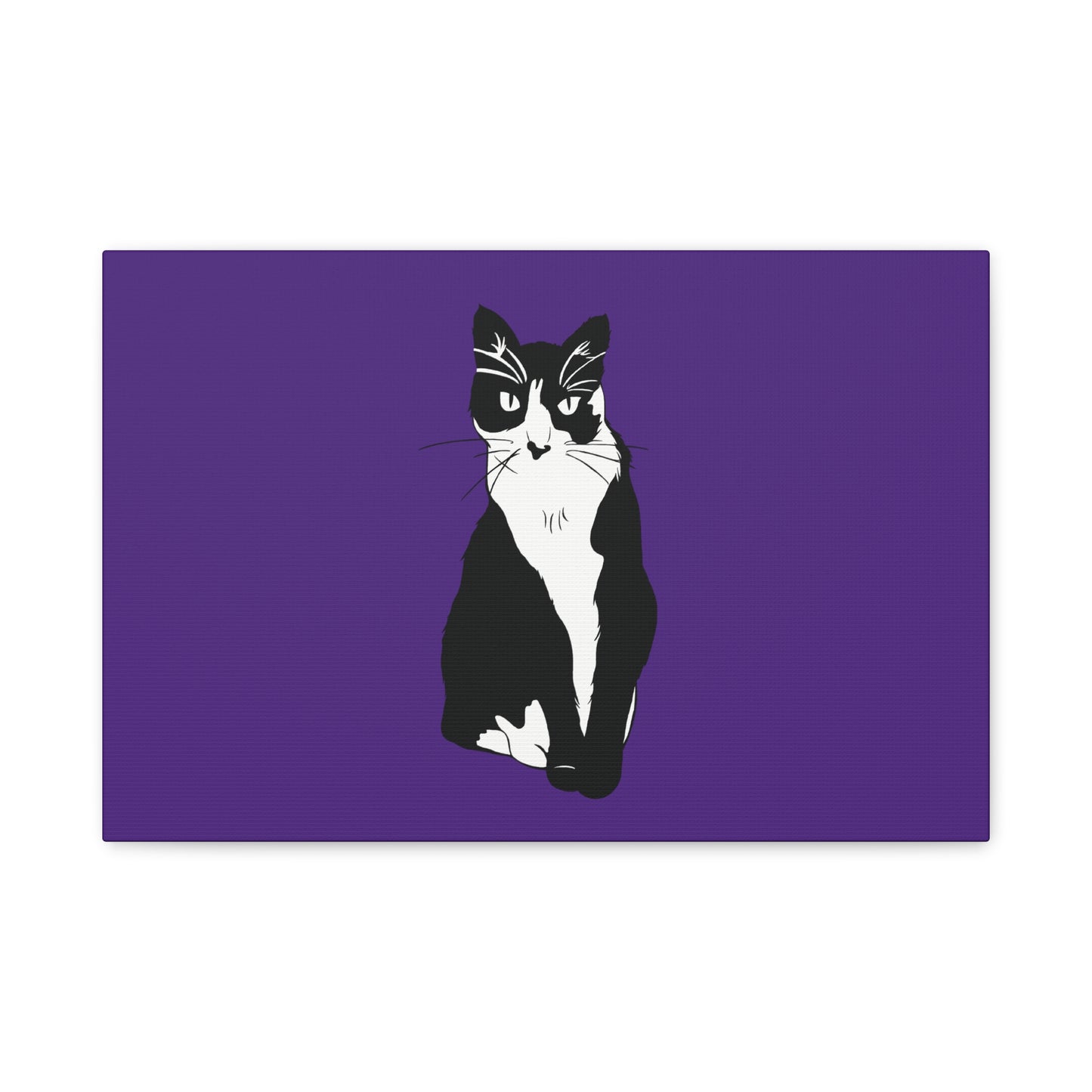 Cat Canvas on Purple (B&W Style Cat) - Cat Drawing Art