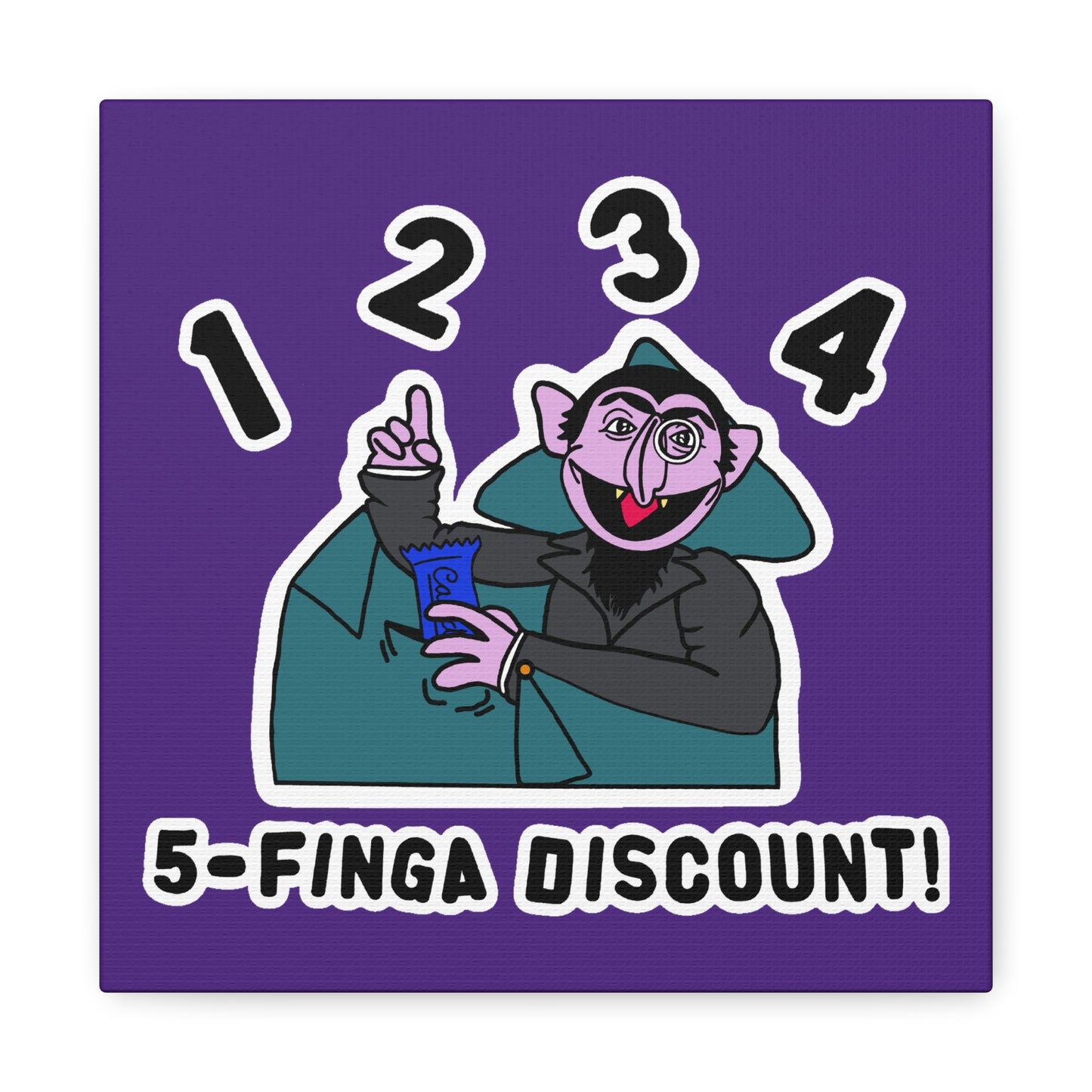 Five Finger Discount Canvas Print Light Purple - Sesame Street The Count Parody Art Print