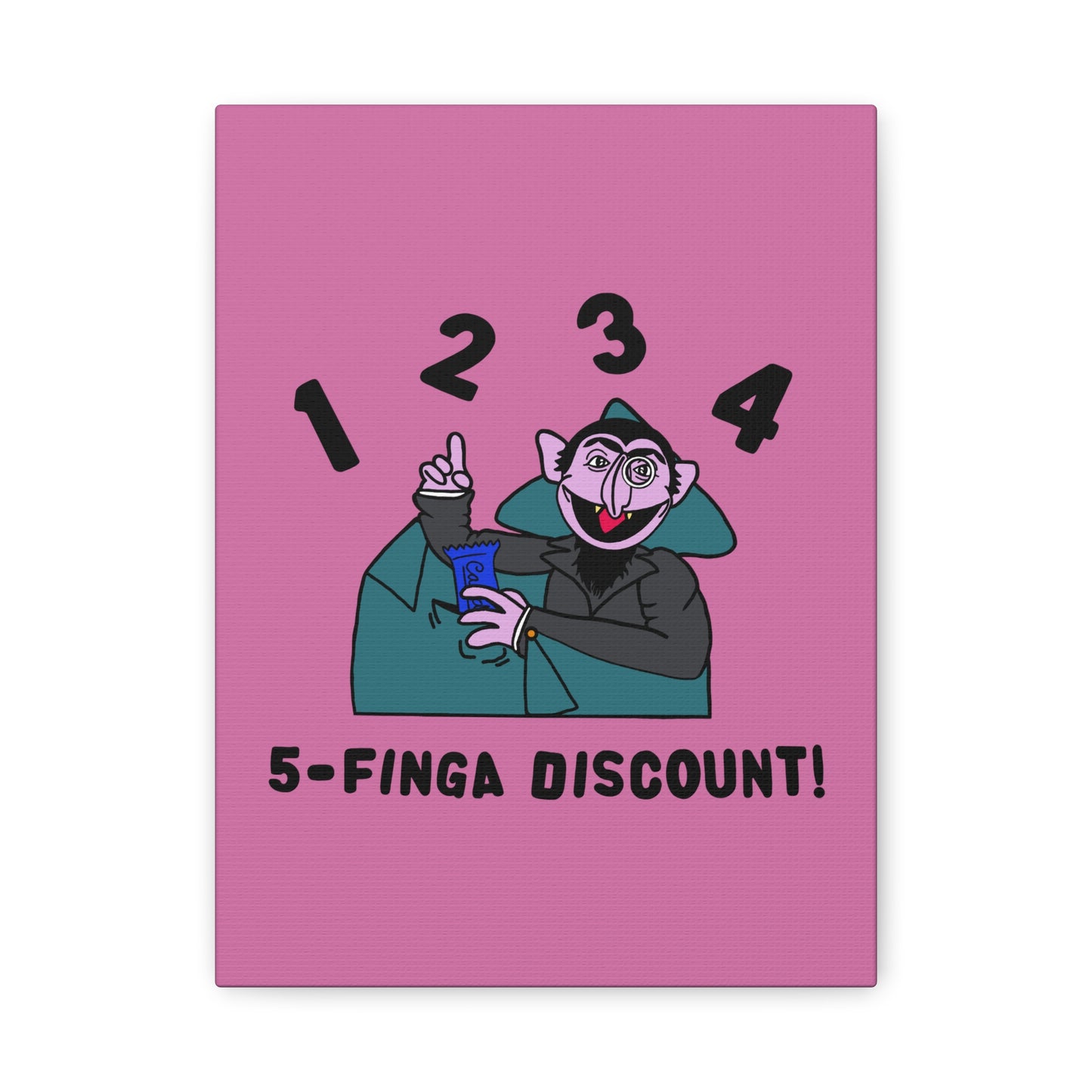 Five Finger Discount Canvas Print Light Pink - Sesame Street The Count Parody Art Print