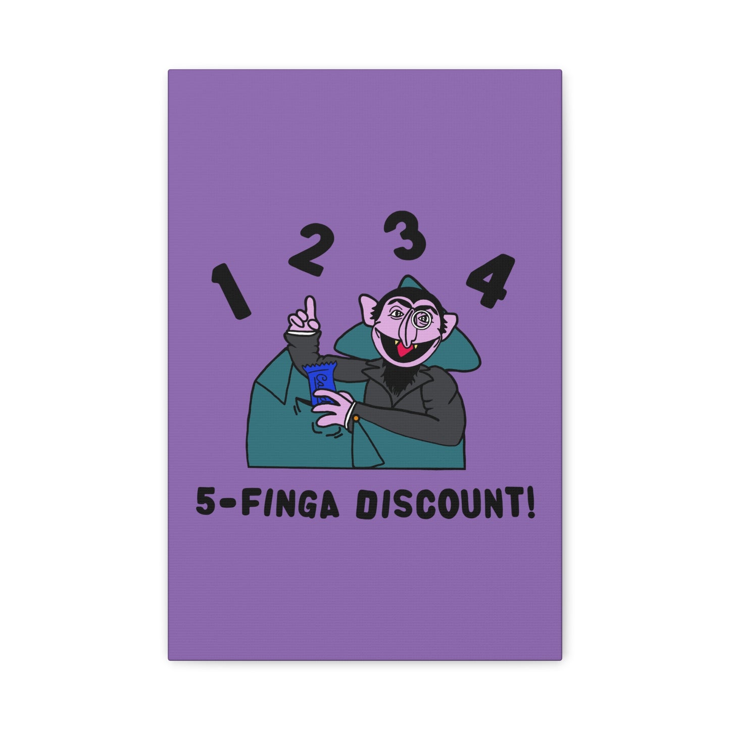 Five Finger Discount Canvas Print Light Purple - Sesame Street The Count Parody Art Print