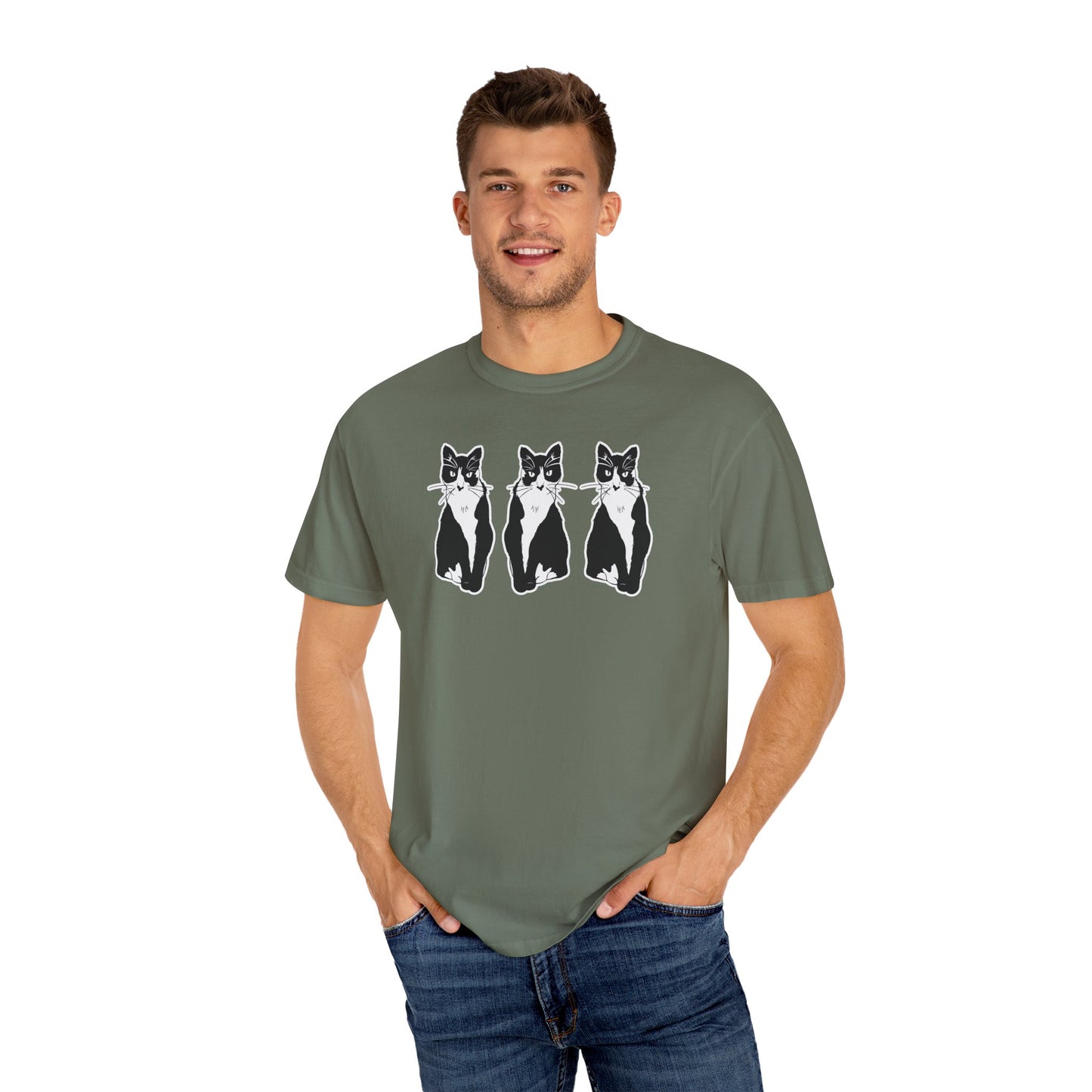 Cat x3 Tee (Sticker Style Cat) - Cat Drawing Shirt