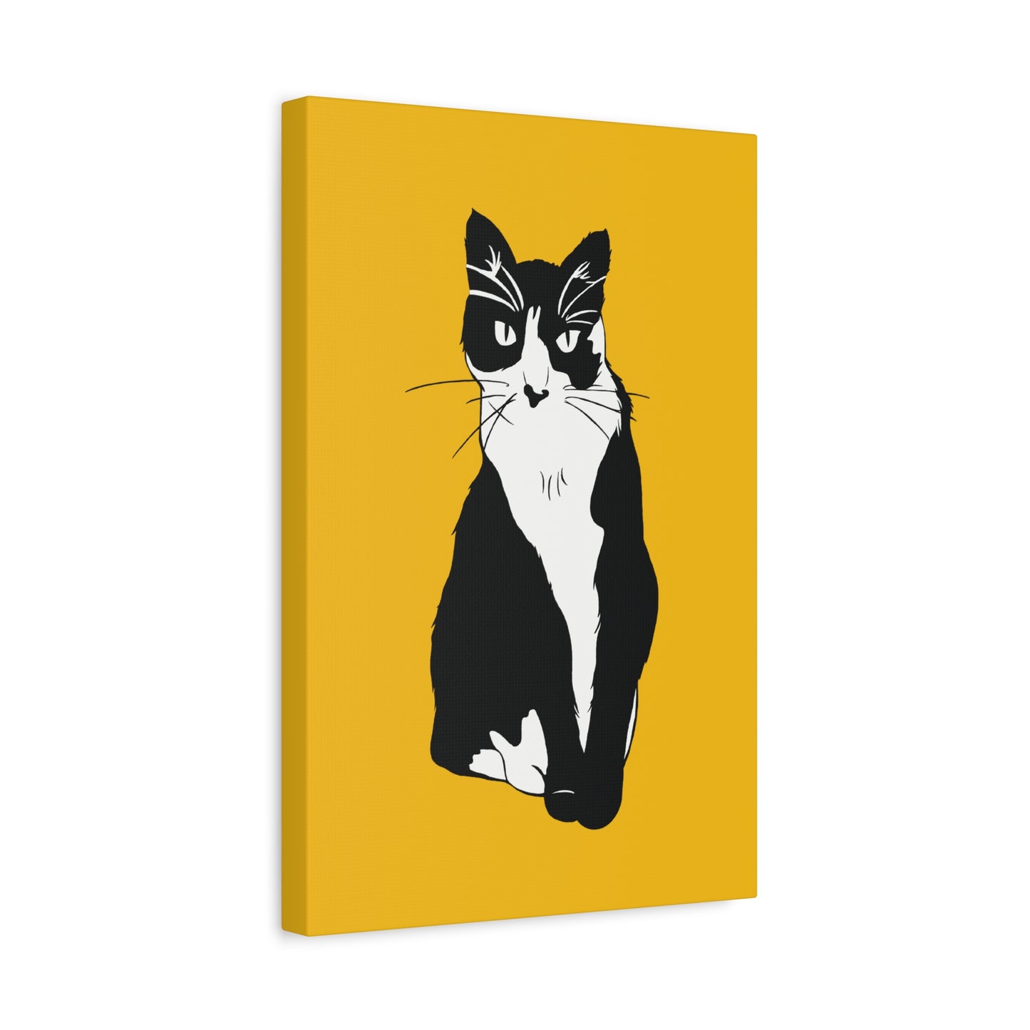 Cat Canvas on Yellow (B&W Style Cat) - Cat Drawing Art