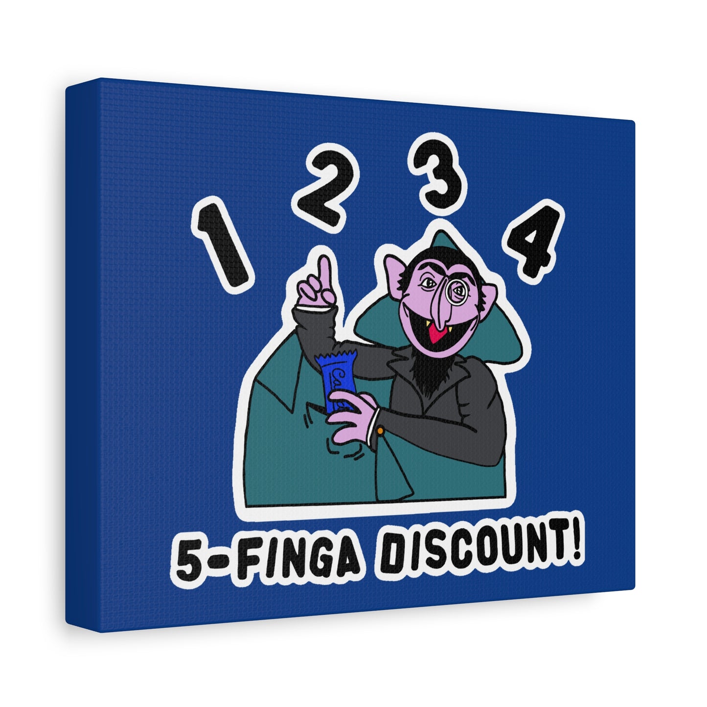 Five Finger Discount Canvas Print Dark Blue - Sesame Street The Count Parody Art Print
