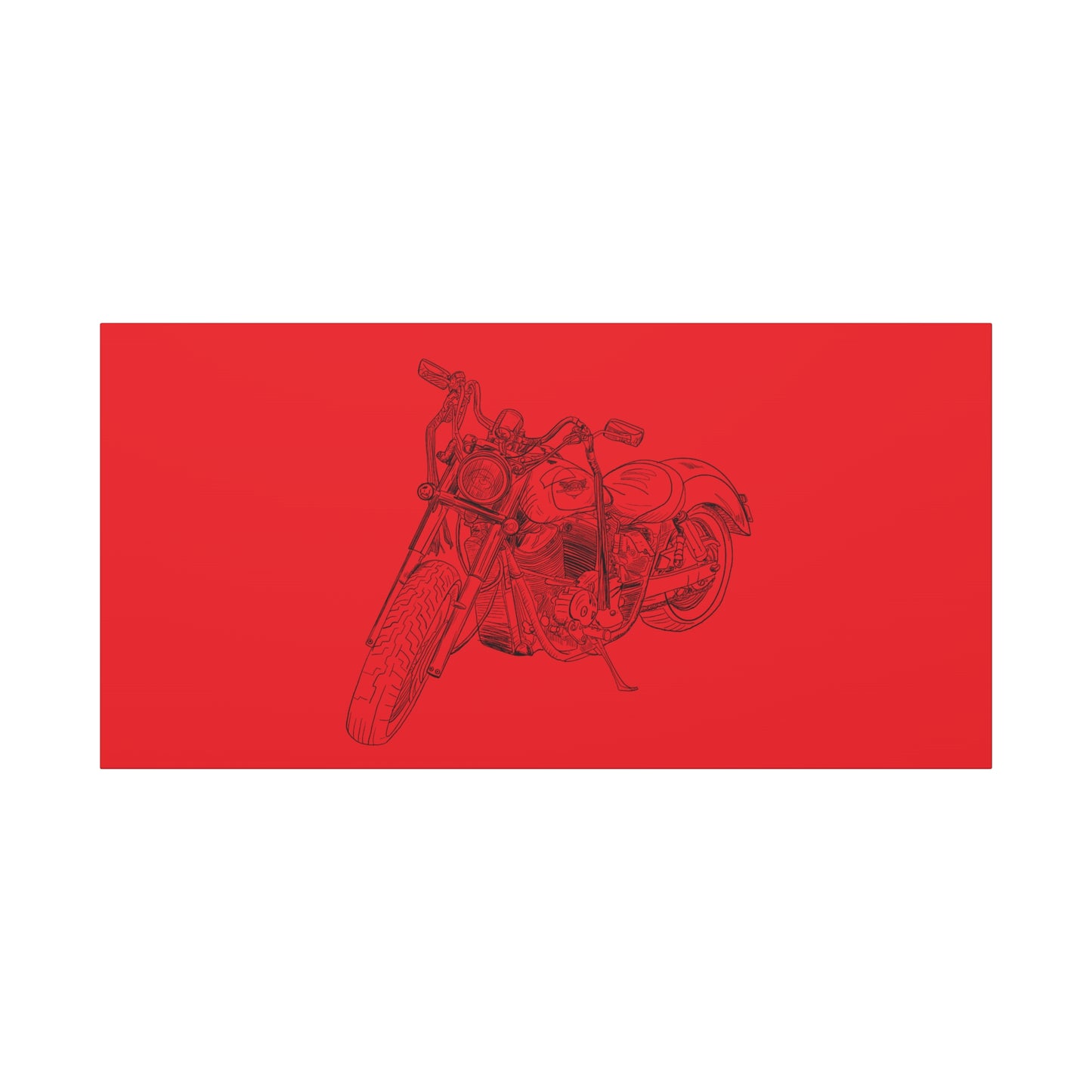 Ride Me Harley Motorcycle Sketch Canvas Print - Black Ink on Red Background