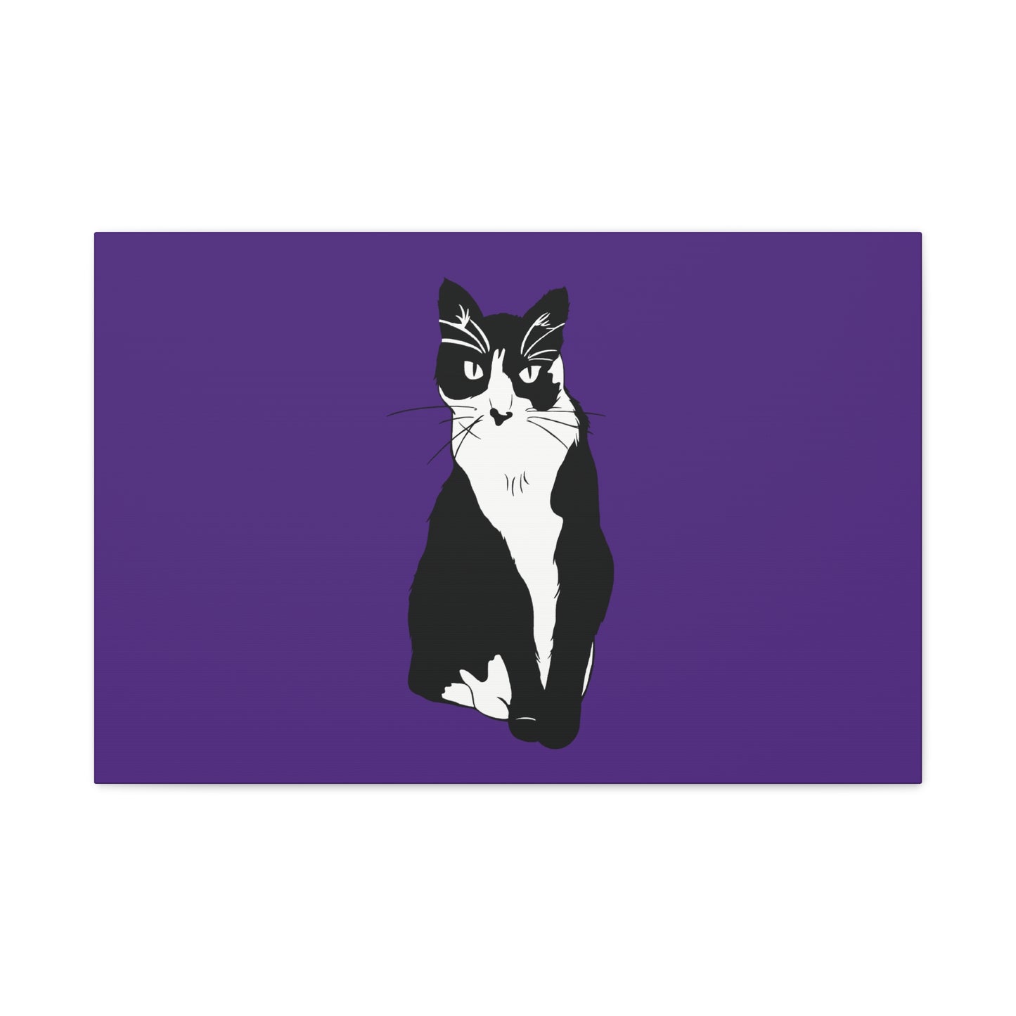 Cat Canvas on Purple (B&W Style Cat) - Cat Drawing Art
