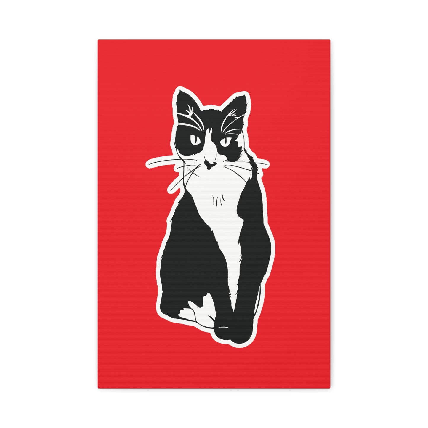 Cat Canvas Print on Red (Sticker Style Cat) - Cat Drawing Art