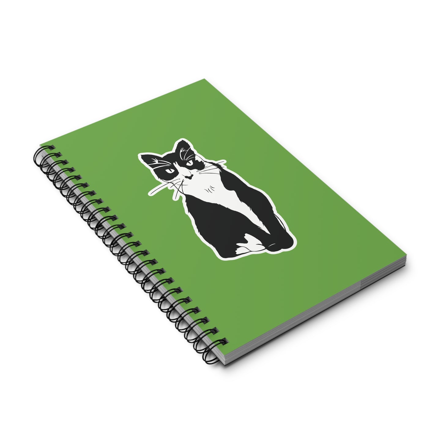 Cat Notebook in Green (Sticker Style Cat) - Cat Spiral Notebook
