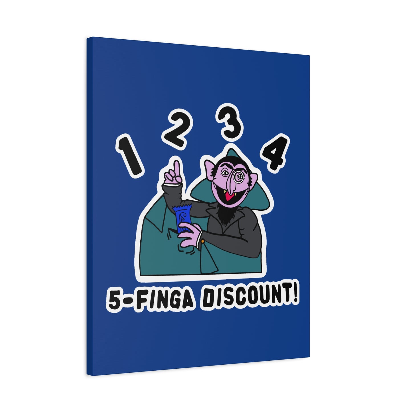 Five Finger Discount Canvas Print Dark Blue - Sesame Street The Count Parody Art Print