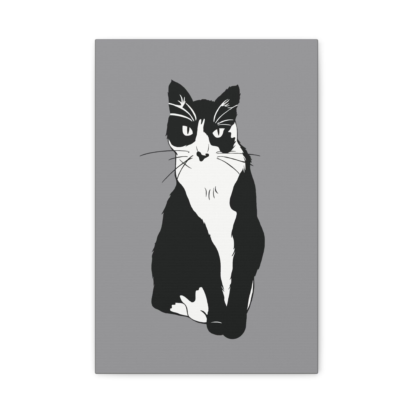 Cat Canvas on Grey (B&W Style Cat) - Cat Drawing Art