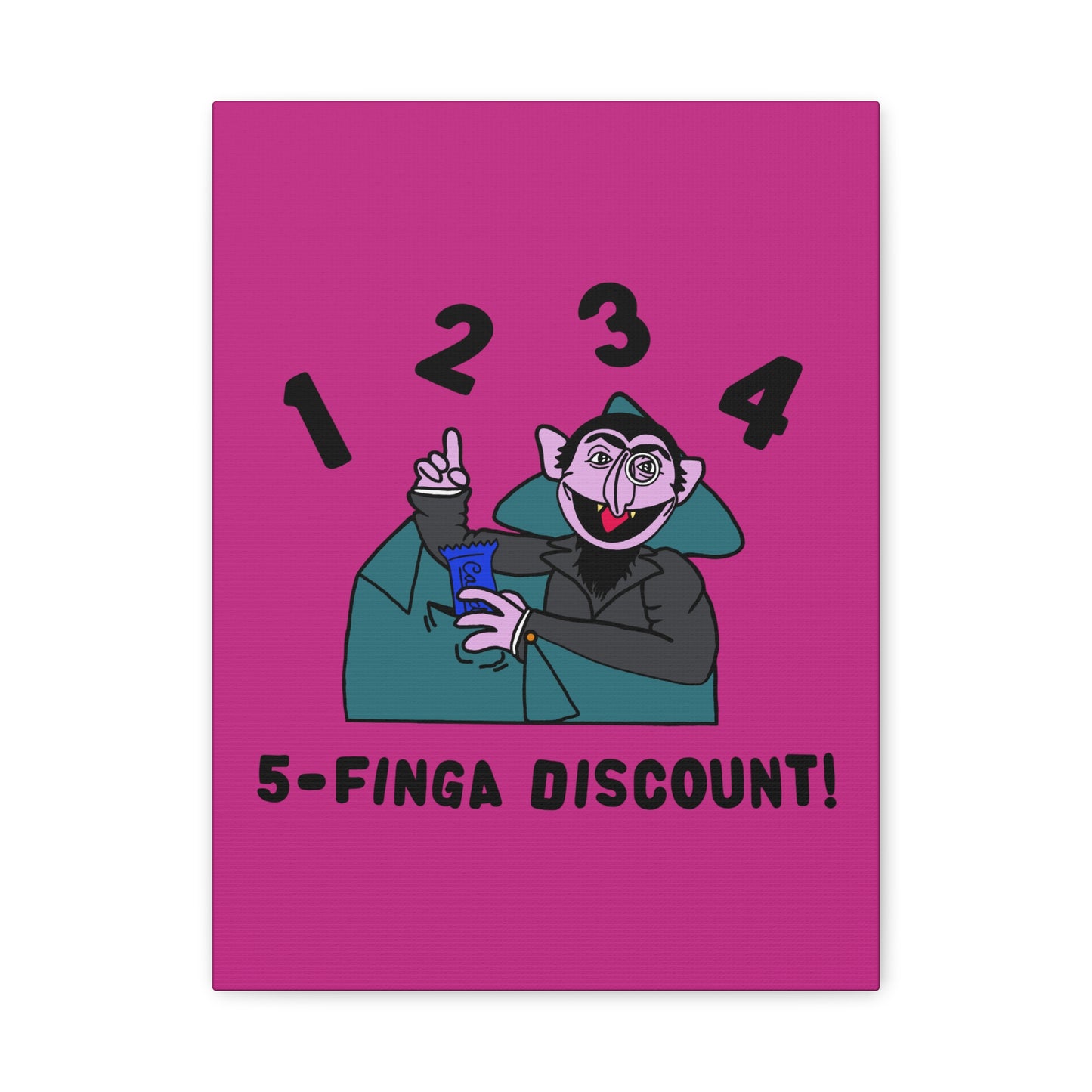 Five Finger Discount Canvas Print Pink - Sesame Street The Count Parody Art Print