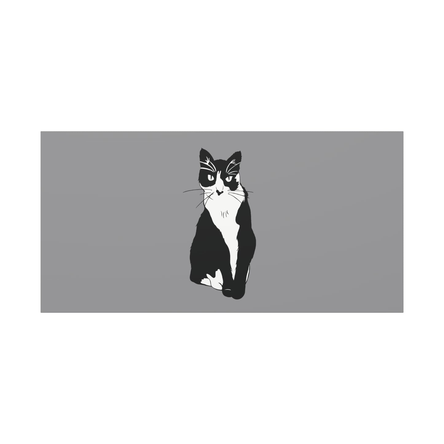 Cat Canvas on Grey (B&W Style Cat) - Cat Drawing Art