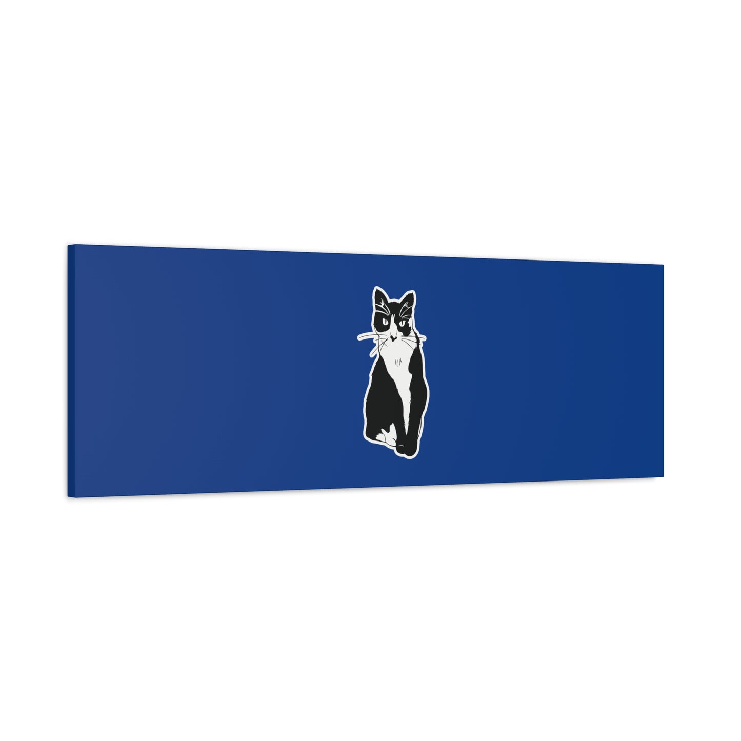 Cat Canvas Print on Dark Blue (Sticker Style Cat) - Cat Drawing Art