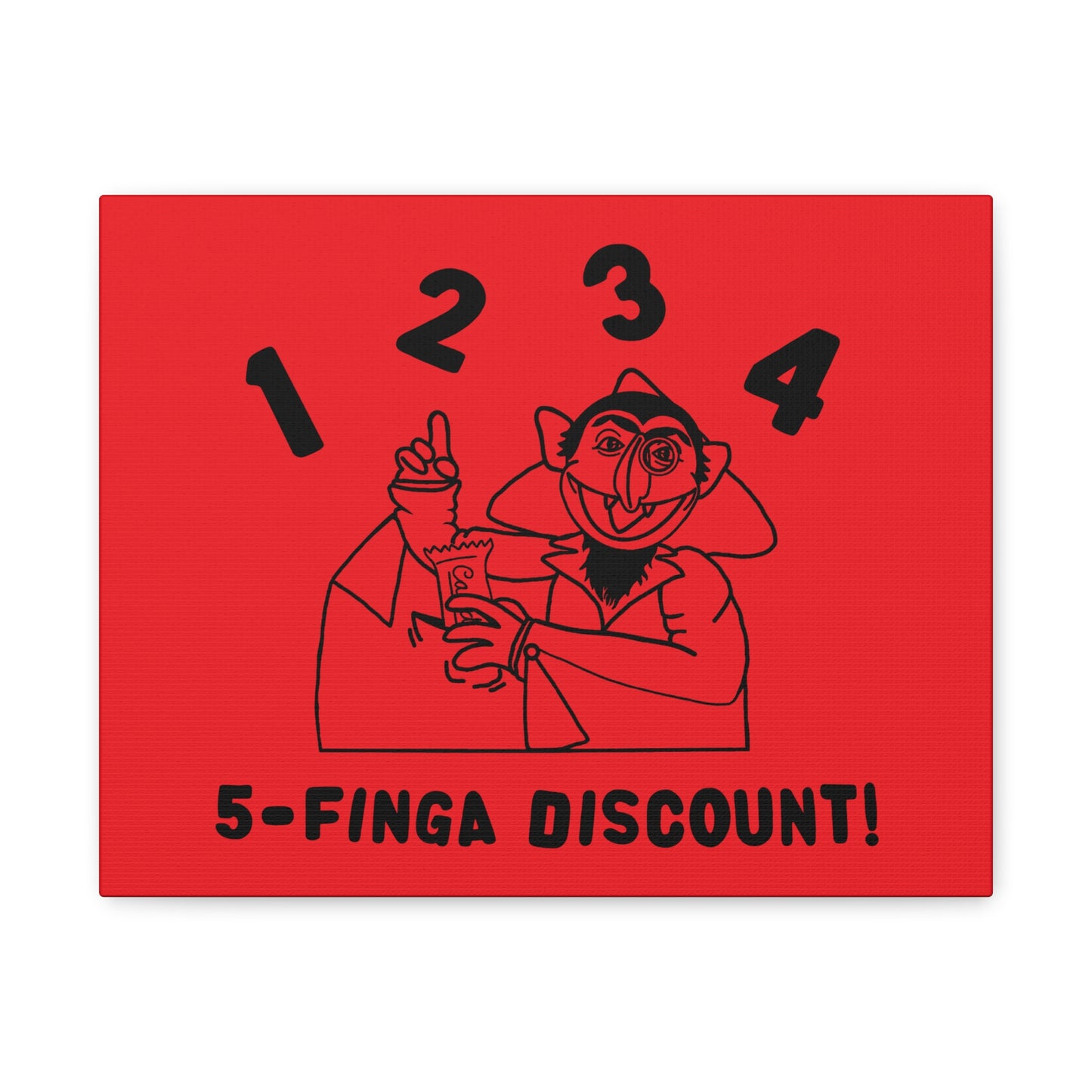 Five Finger Discount Outline Canvas Print Red - Sesame Street The Count Parody Art Print