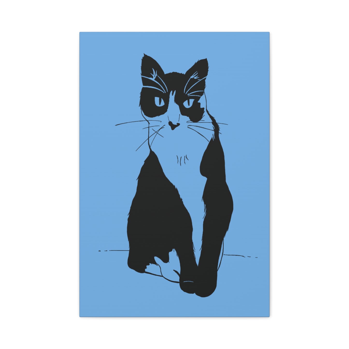 Cat Canvas Print on Light Blue (Transparent Style Cat) - Cat Drawing Art