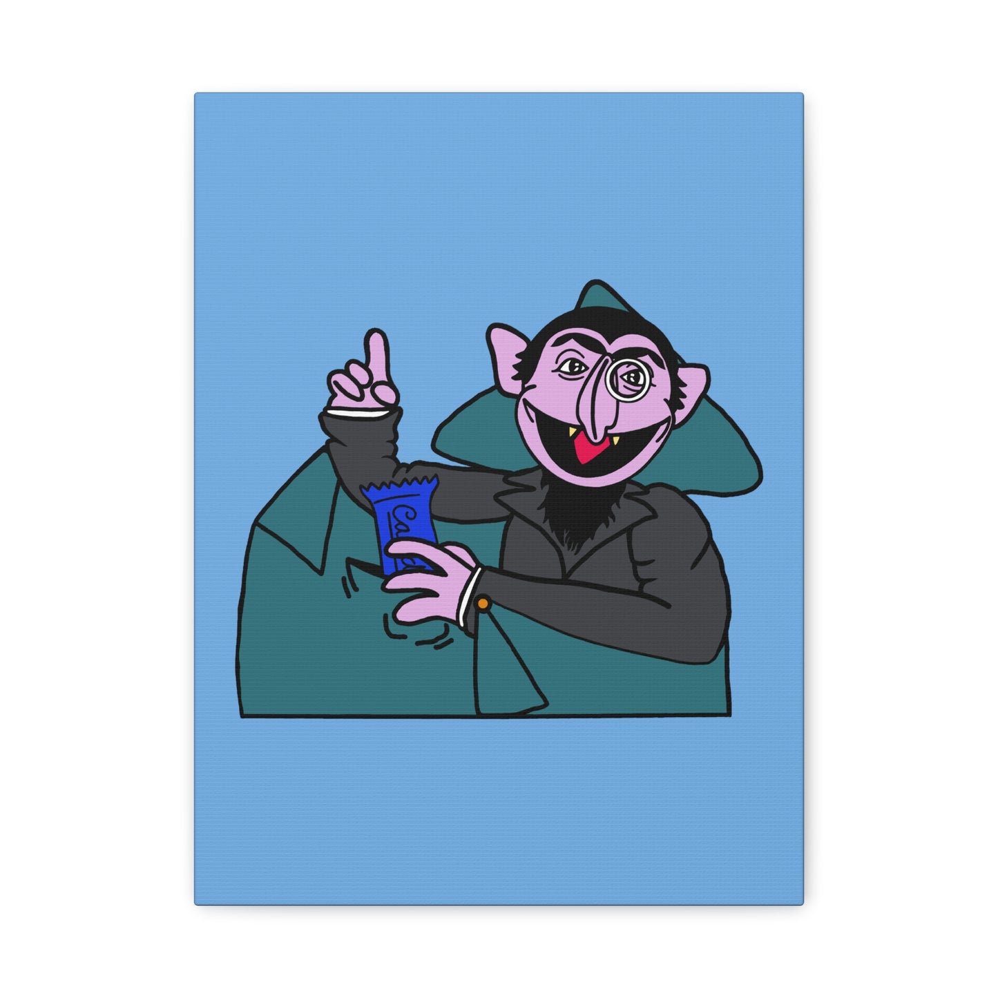 The Count Stealing Candy Canvas Print Light Blue - Sesame Street The Count Parody Art