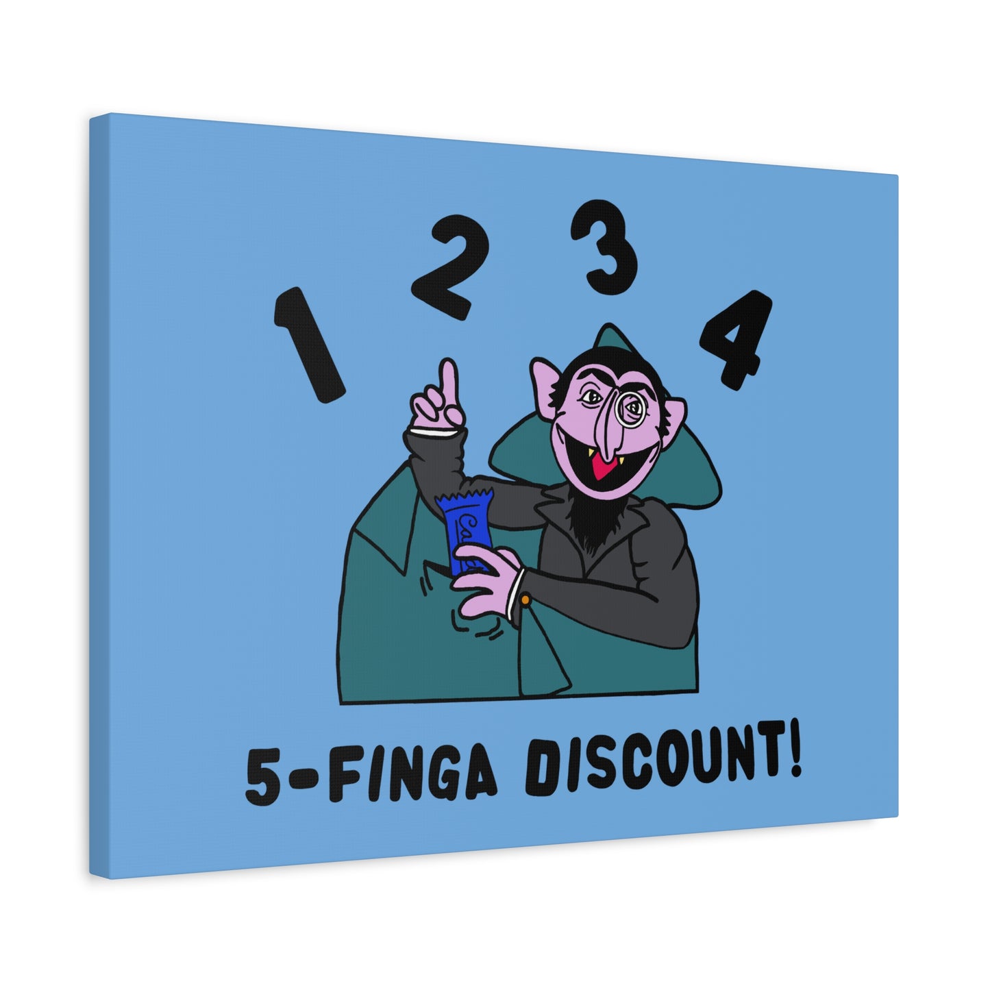 Five Finger Discount Canvas Print Light Blue - Sesame Street The Count Parody Art Print